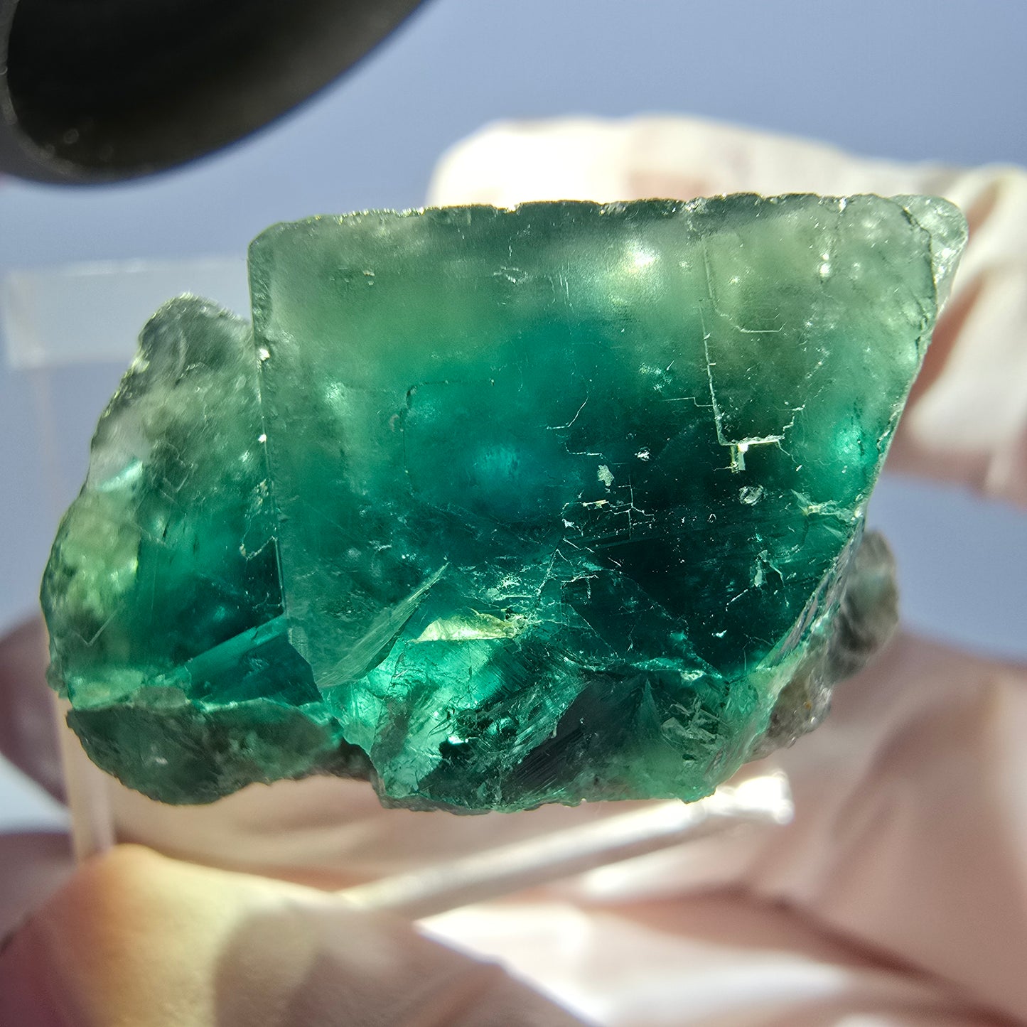 Spécimen de cube de fluorite fantôme, vert violet, Okorusu, Namibie, 27 x 22 x 15 mm