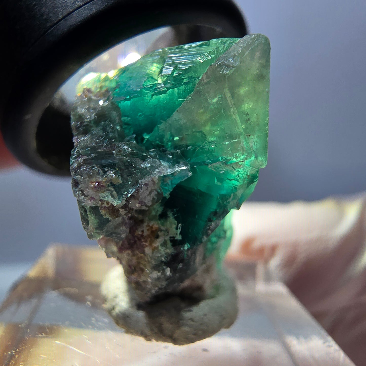Spécimen de cube de fluorite fantôme, vert violet, Okorusu, Namibie, 27 x 22 x 15 mm