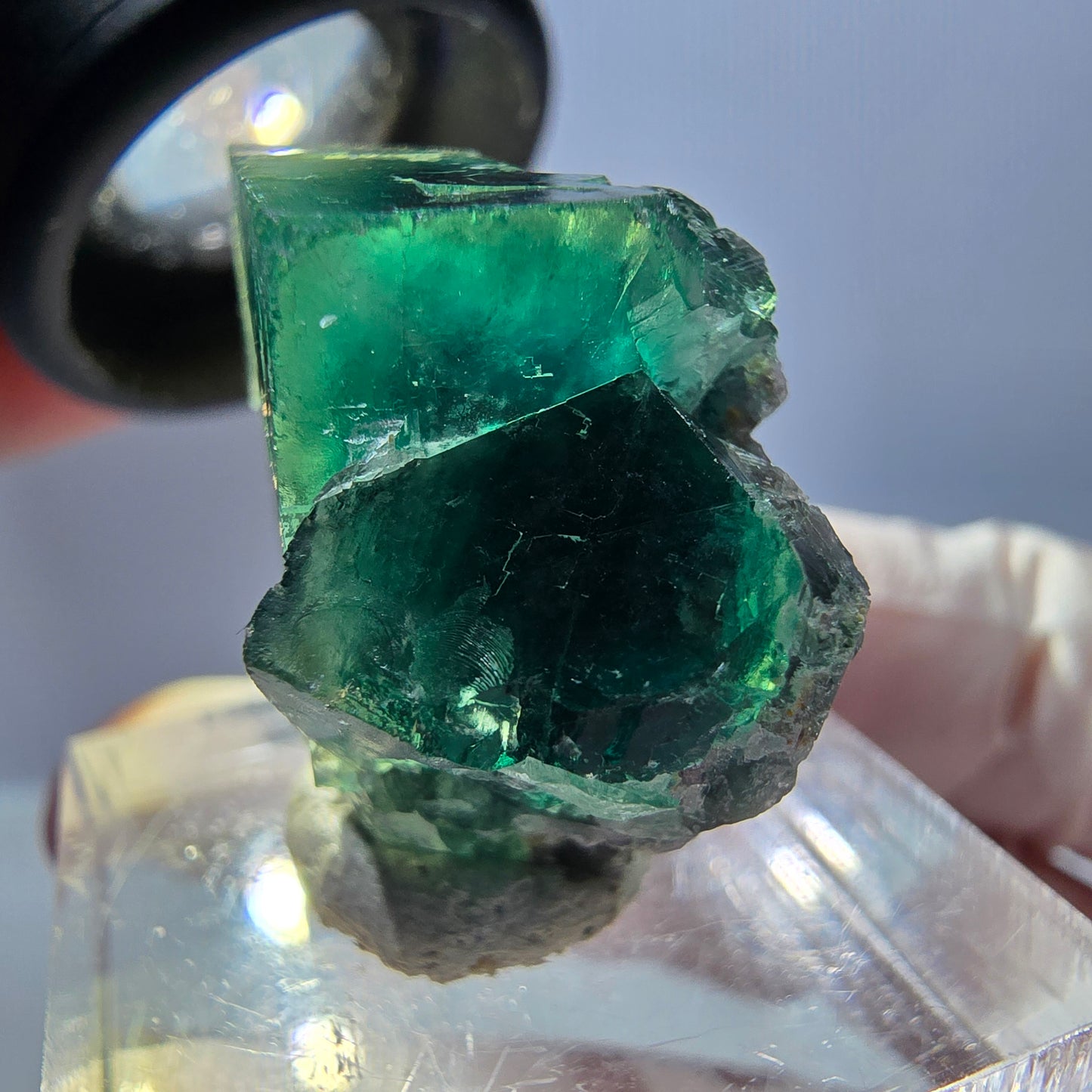 Spécimen de cube de fluorite fantôme, vert violet, Okorusu, Namibie, 27 x 22 x 15 mm