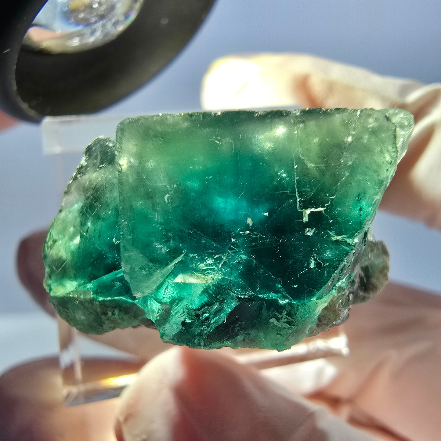 Spécimen de cube de fluorite fantôme, vert violet, Okorusu, Namibie, 27 x 22 x 15 mm