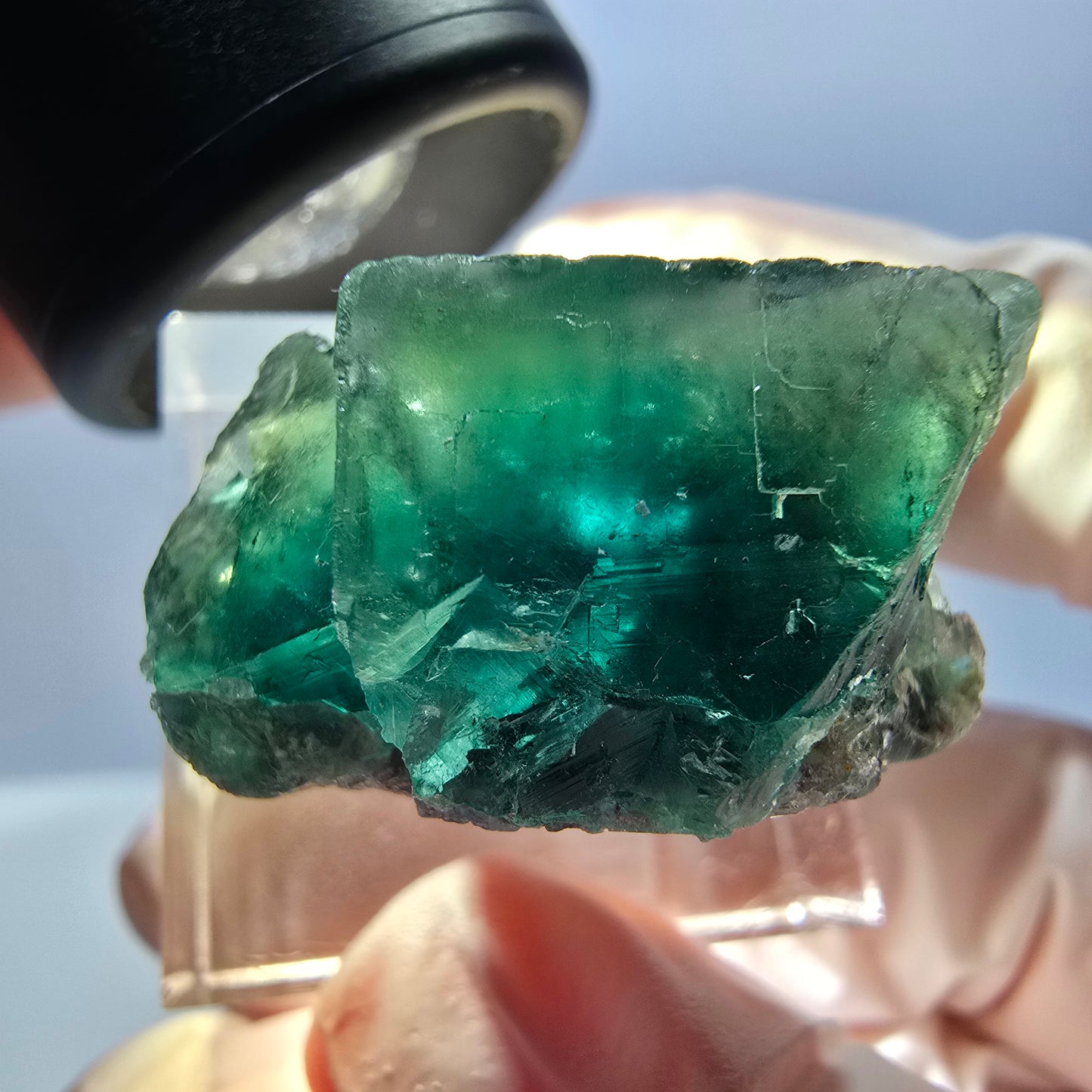 Spécimen de cube de fluorite fantôme, vert violet, Okorusu, Namibie, 27 x 22 x 15 mm