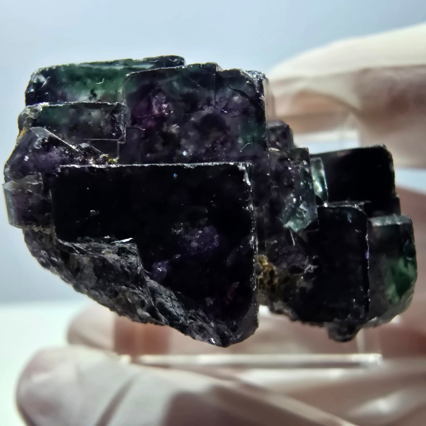 Spécimen de cube de fluorite fantôme, parqueté vert violet Okorusu, Namibie 34*24*19 mm