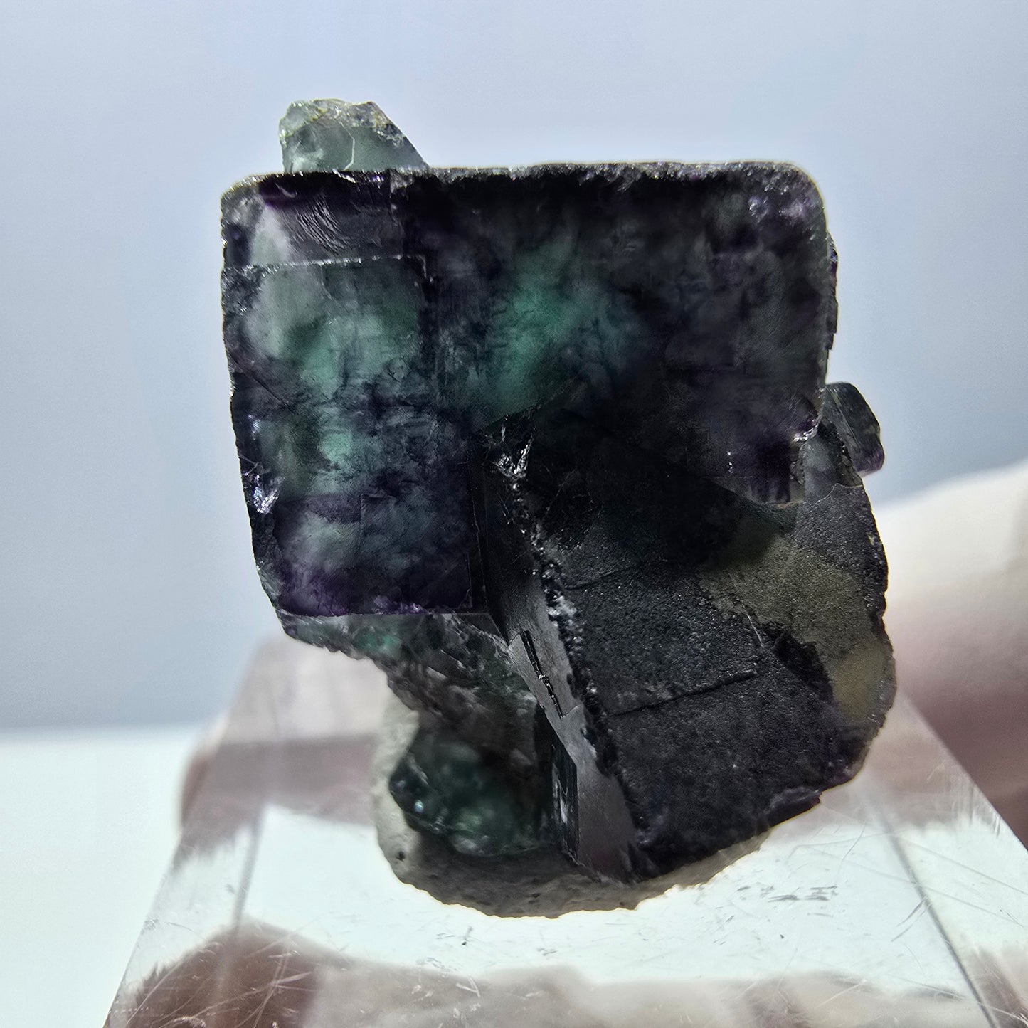 Spécimen de cube de fluorite fantôme, parqueté vert violet Okorusu, Namibie 24 x 19 x 17 mm