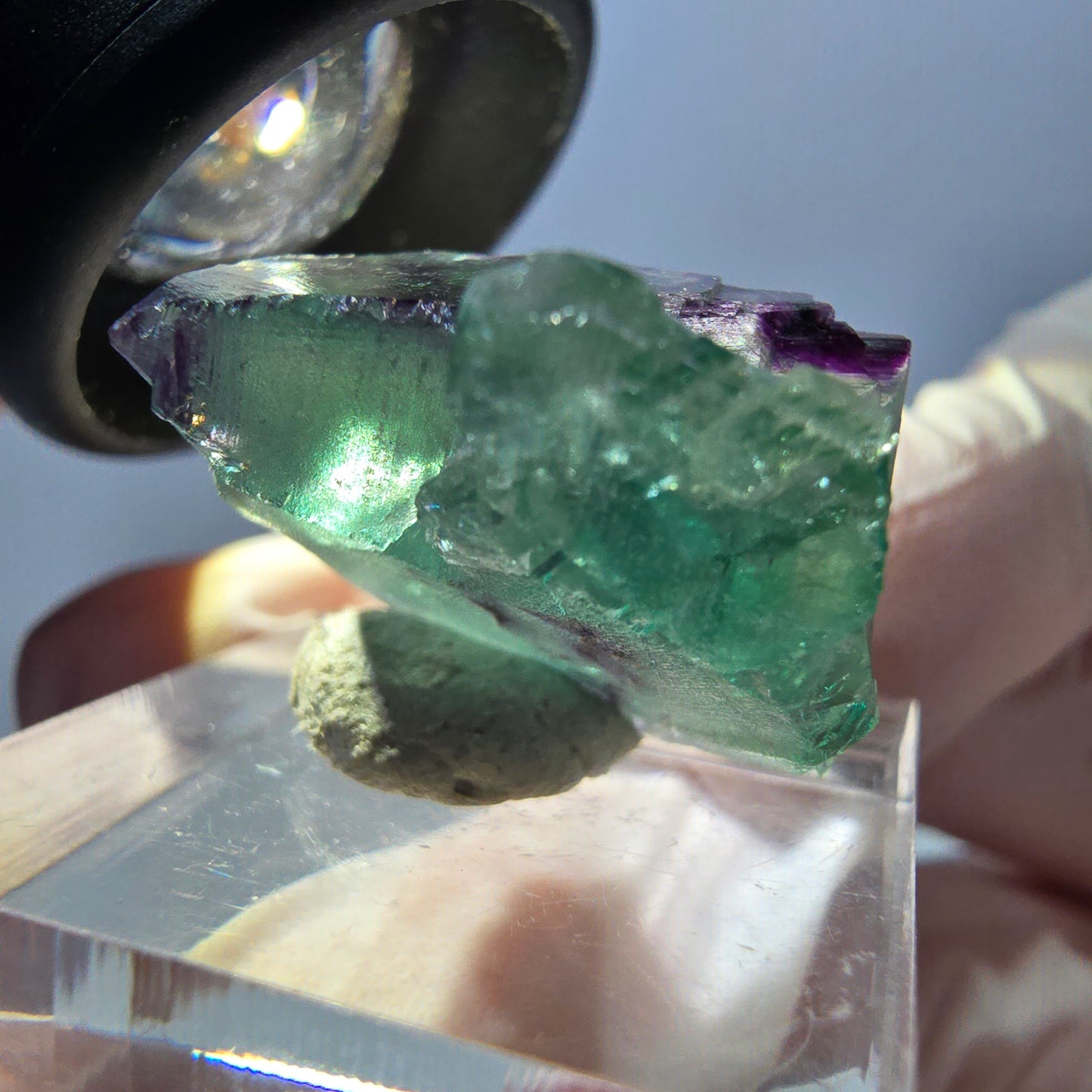 Spécimen de cube de fluorite fantôme, parqueté vert violet Okorusu, Namibie 21*18*16 mm