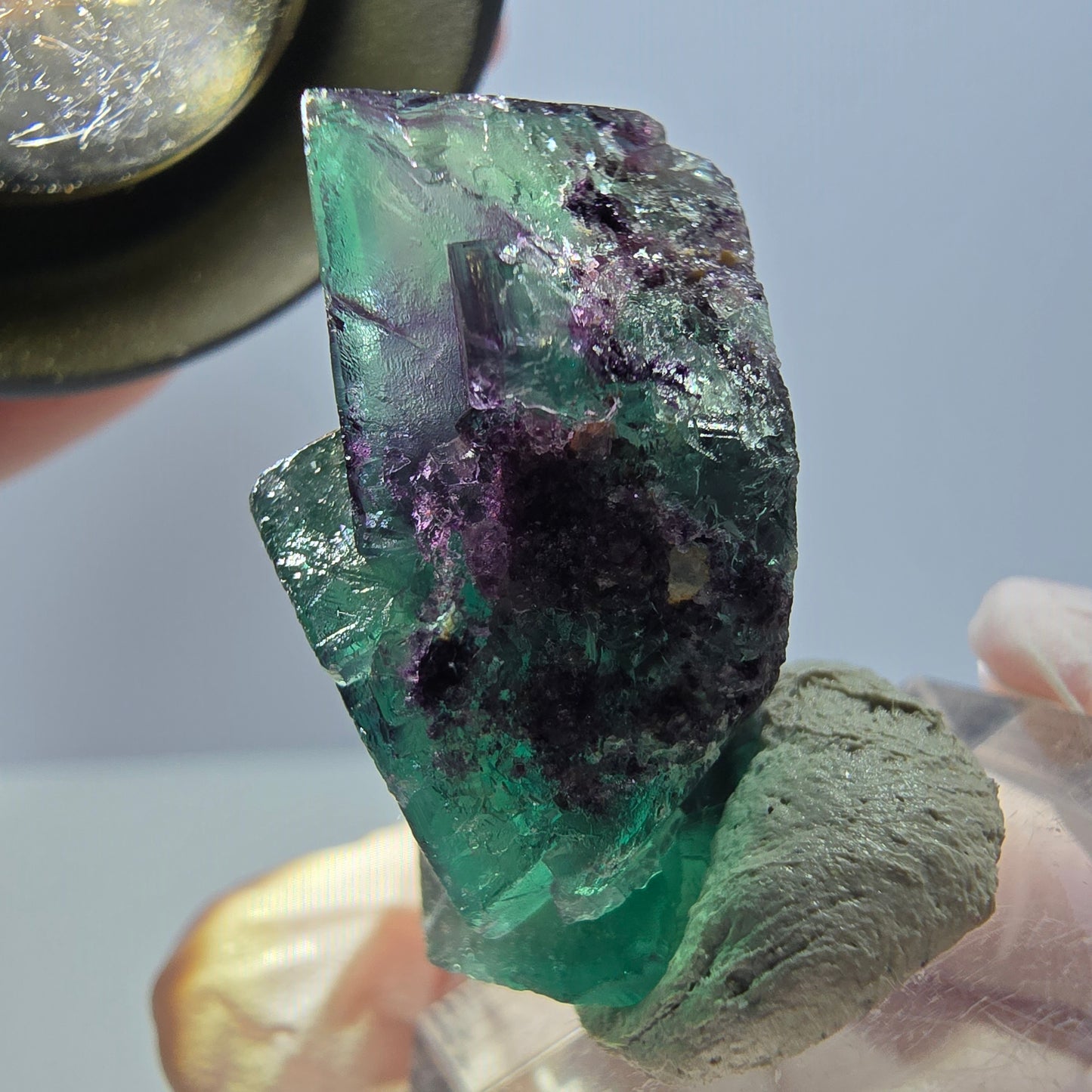Spécimen de cube de fluorite fantôme, parqueté vert violet Okorusu, Namibie 32*23*16 mm