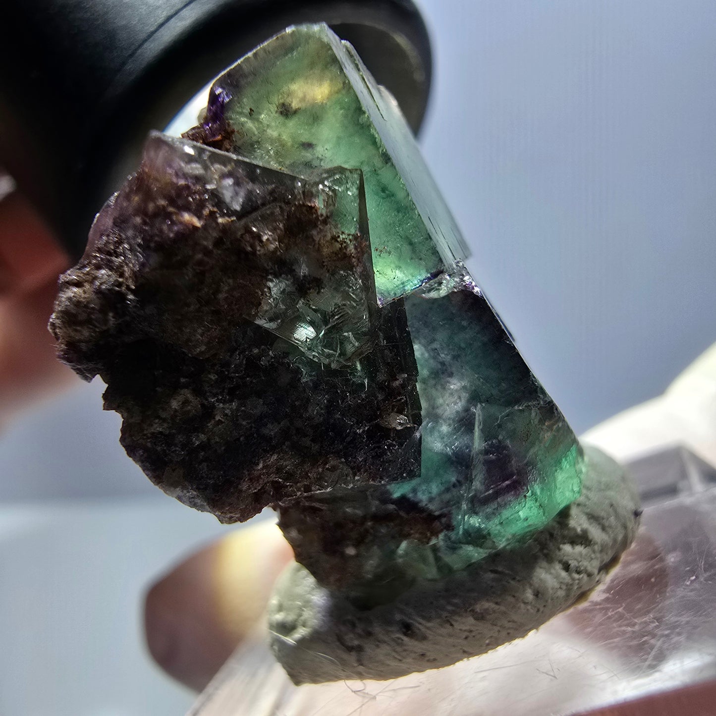 Spécimen de cube de fluorite fantôme, parqueté vert violet Okorusu, Namibie 30*28*15 mm