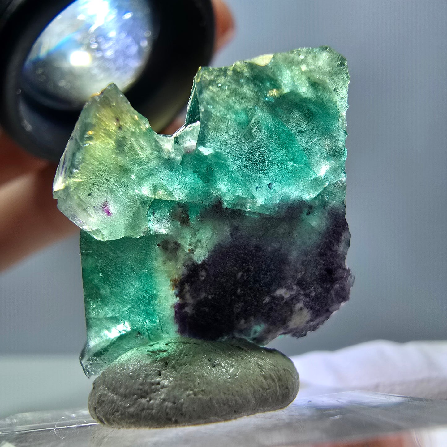 Phantom Fluorit Würfel Stufe, grün lila Okorusu, Namibia 30*20*12mm