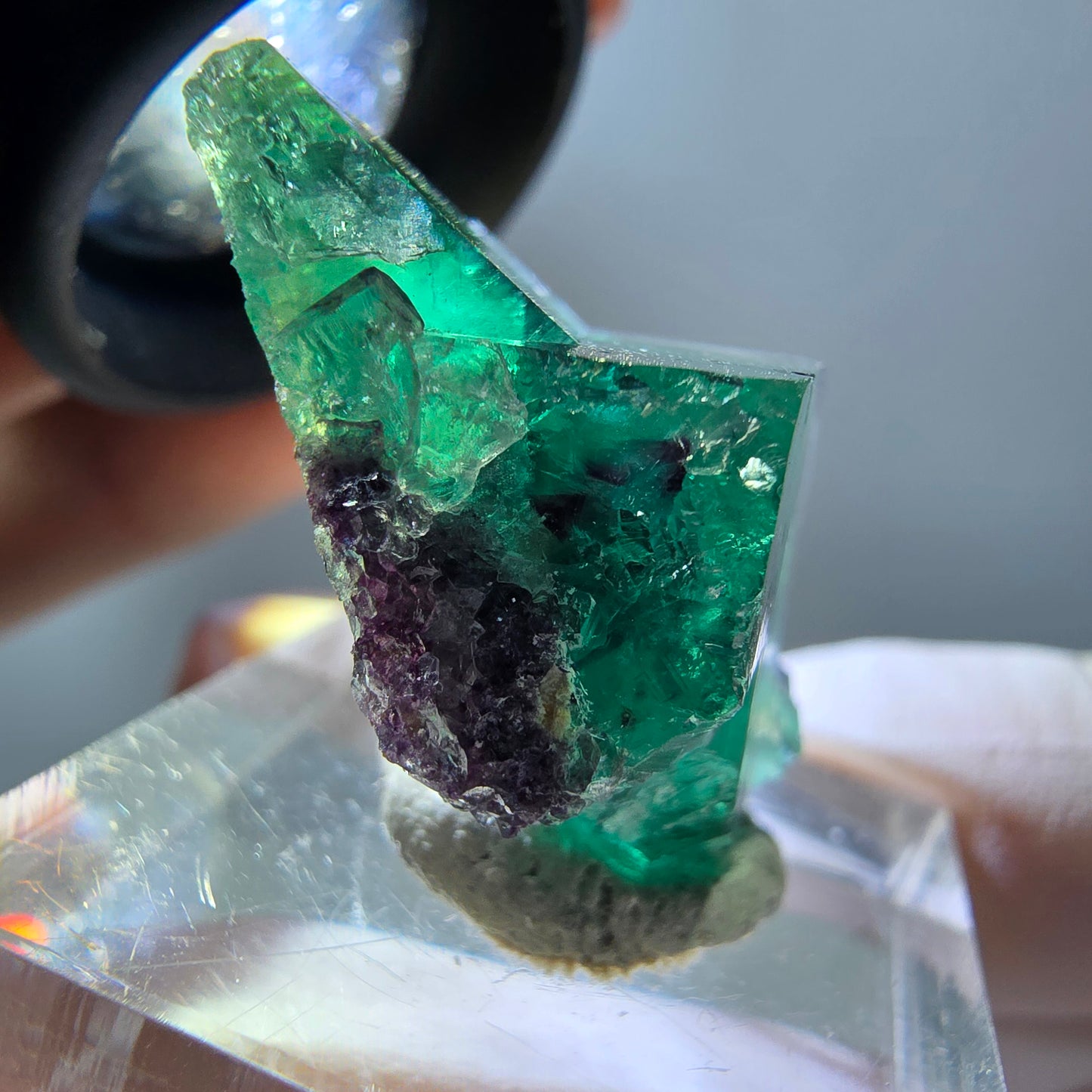 Phantom Fluorit Würfel Stufe, grün lila Okorusu, Namibia 30*20*12mm