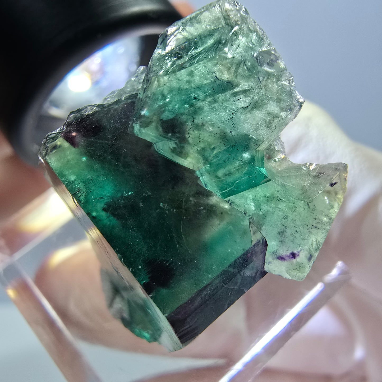 Phantom Fluorit Würfel Stufe, grün lila Okorusu, Namibia 30*20*12mm