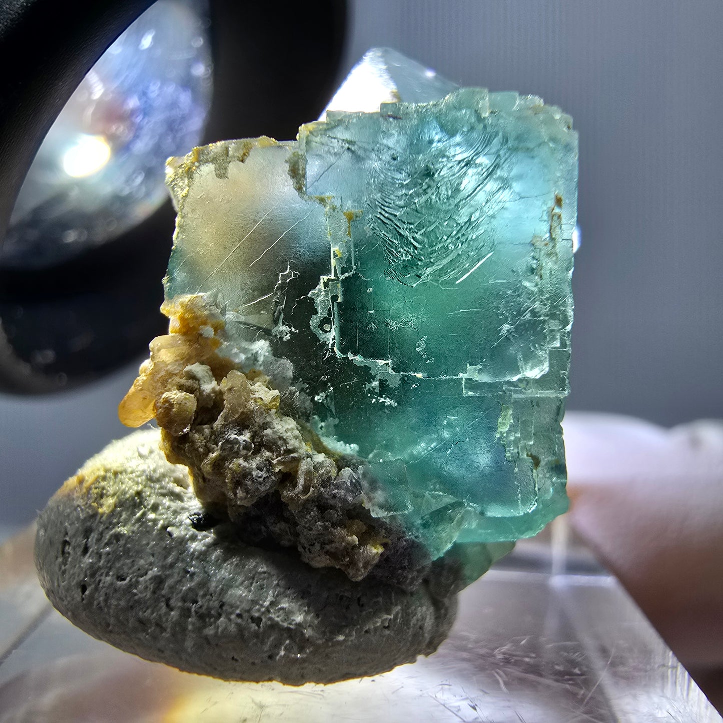 Spécimen de cube de fluorite fantôme, parquet vert Okorusu, Namibie 25 x 20 x 15 mm