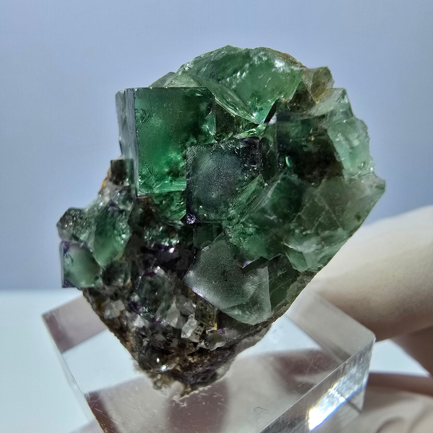 Spécimen de cube de fluorite fantôme, vert violet, Okorusu, Namibie, 34 x 28 x 13 mm