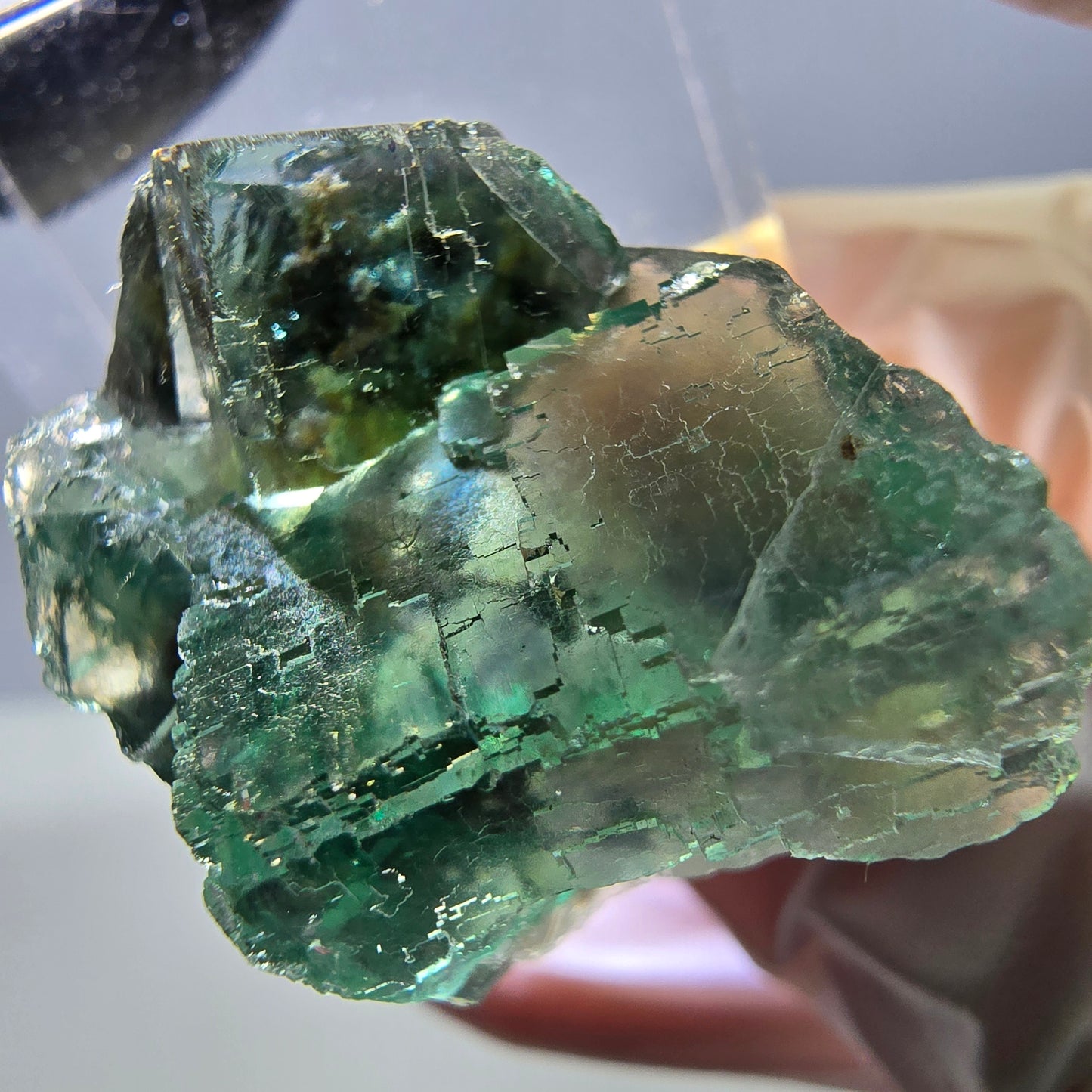 Phantom Fluorit Würfel Stufe, grün parkettiert Okorusu, Namibia 27*24*20mm