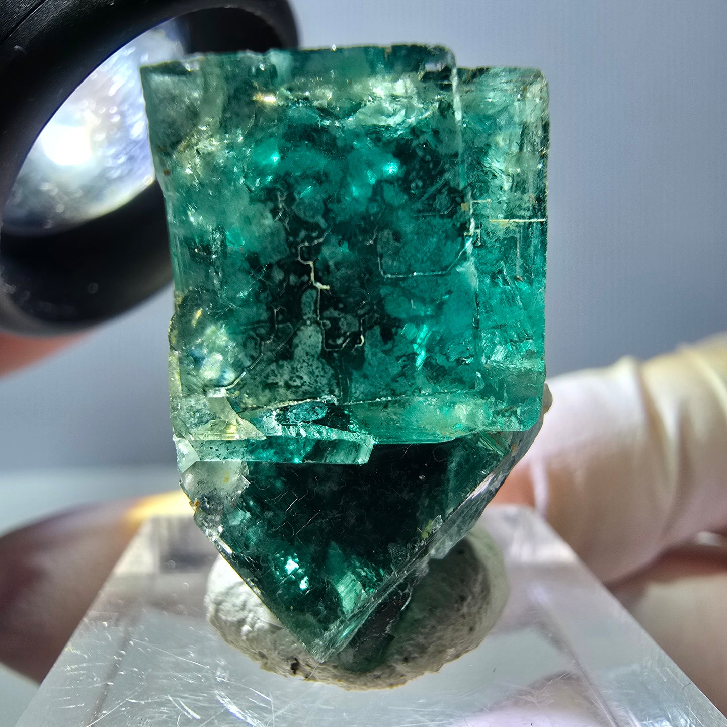 Spécimen de cube de fluorite fantôme, parquet vert Okorusu, Namibie 27 x 25 x 17 mm