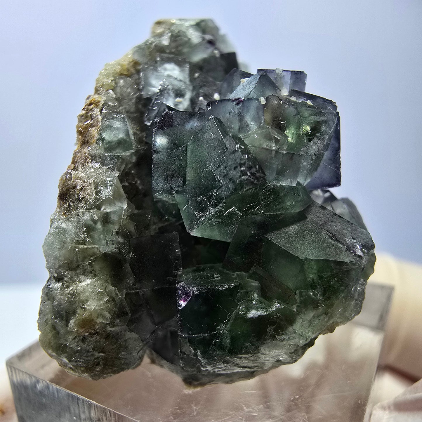 Spécimen de cube de fluorite fantôme, vert violet, Okorusu, Namibie, 35 x 28 x 22 mm