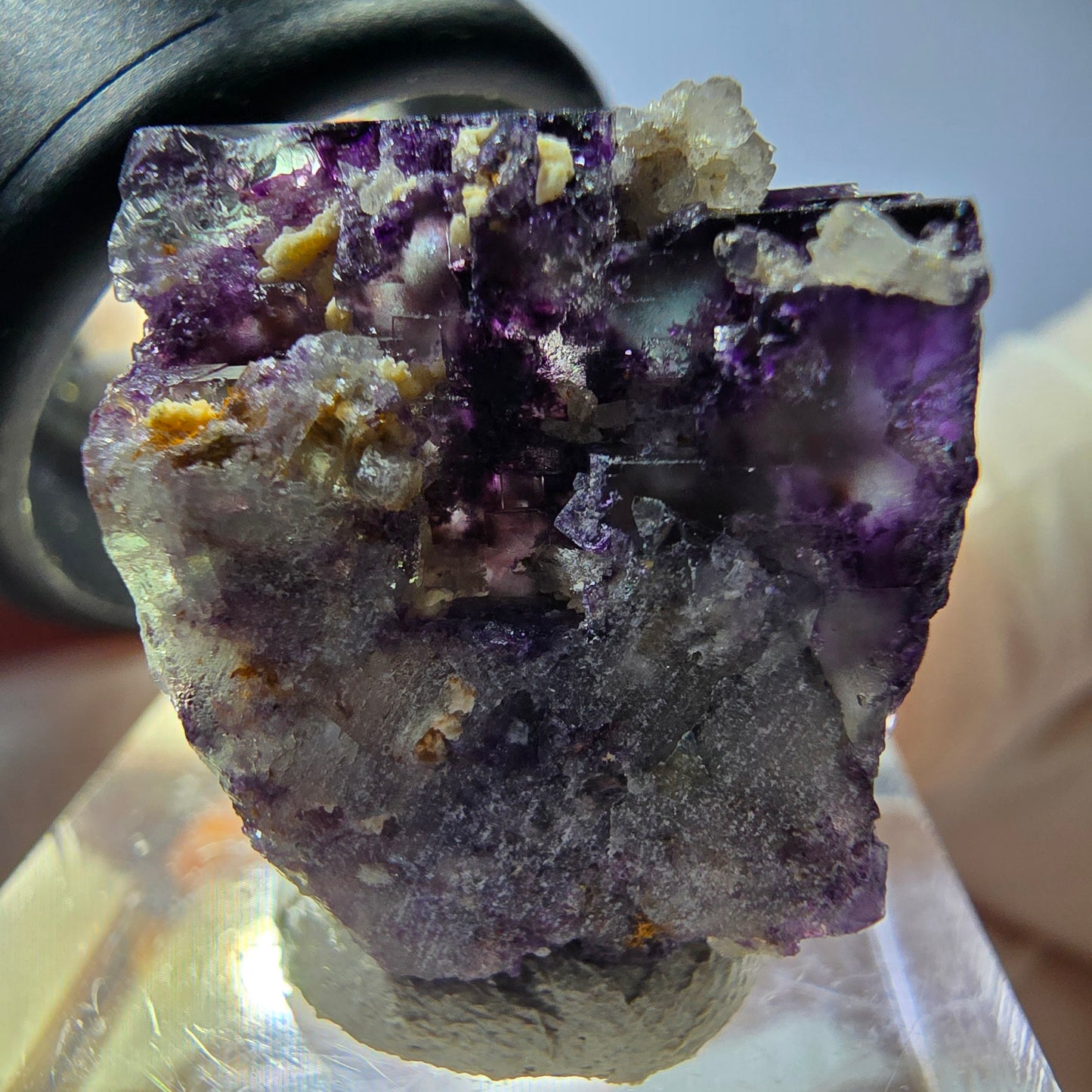 Phantom Fluorit Würfel, Quarz Stufe, grün lila Okorusu, Namibia 23*21*19mm
