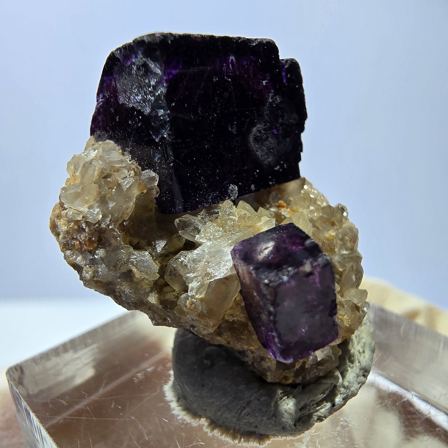 Phantom Fluorit Würfel, Quarz Stufe, grün lila Okorusu, Namibia 29*20*15mm