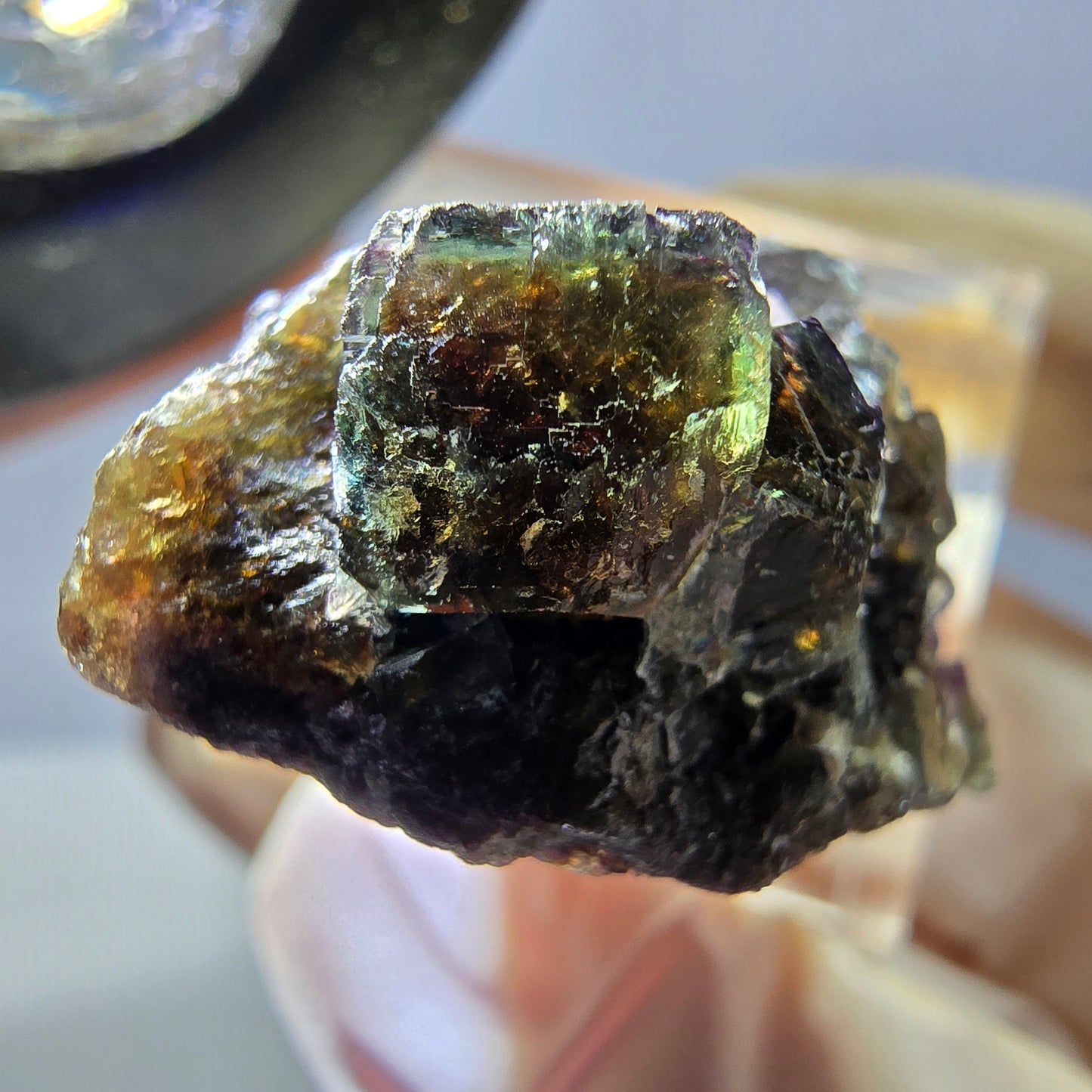 Phantom Fluorit Würfel Stufe, grün lila Okorusu, Namibia 28*24*13mm