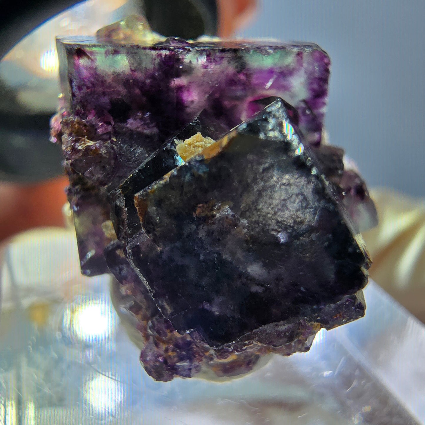 Phantom Fluorit Würfel Stufe, grün lila Okorusu, Namibia 24*21*17mm