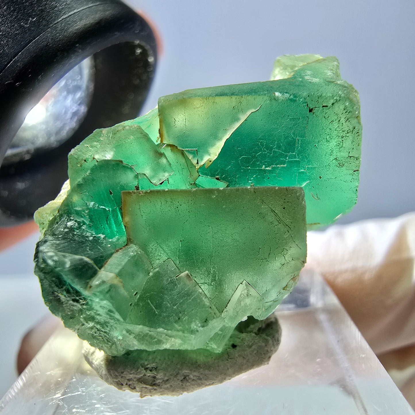 Spécimen de cube de fluorite fantôme, vert violet, Okorusu, Namibie, 35 x 19 x 19 mm