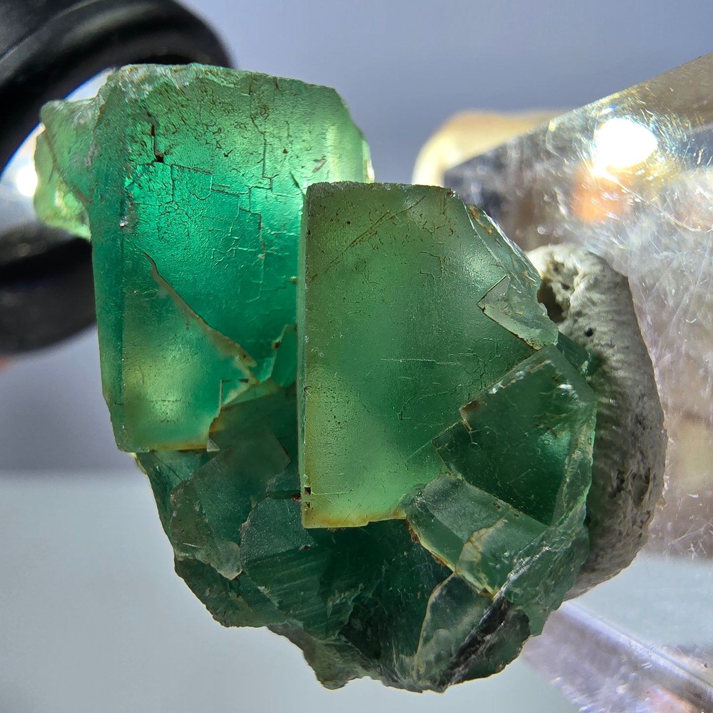 Spécimen de cube de fluorite fantôme, vert violet, Okorusu, Namibie, 35 x 19 x 19 mm
