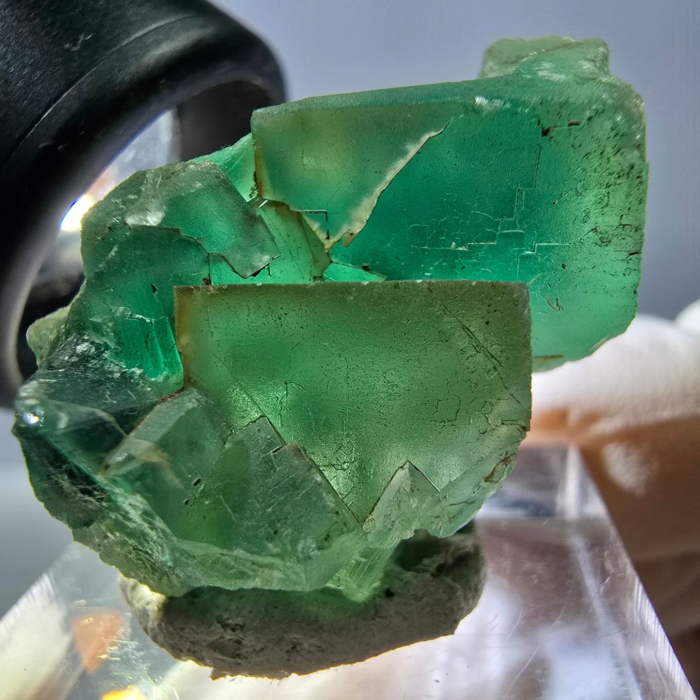Spécimen de cube de fluorite fantôme, vert violet, Okorusu, Namibie, 35 x 19 x 19 mm