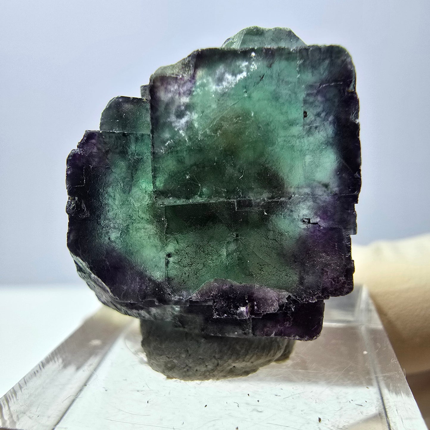 Spécimen de cube de fluorite fantôme, vert violet, Okorusu, Namibie, 26 x 21 x 15 mm