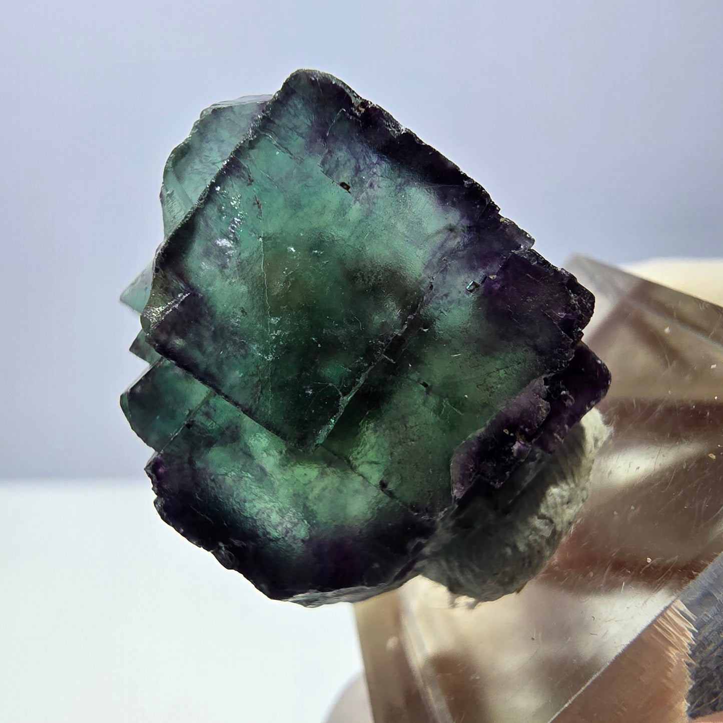 Spécimen de cube de fluorite fantôme, vert violet, Okorusu, Namibie, 26 x 21 x 15 mm