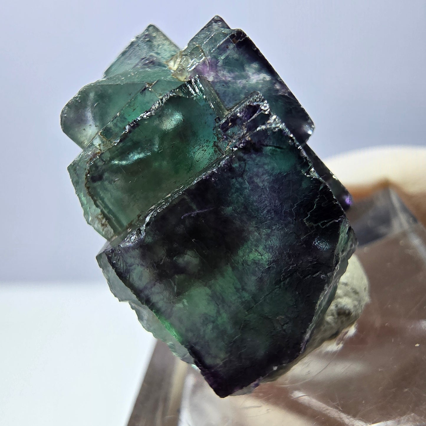 Spécimen de cube de fluorite fantôme, vert violet, Okorusu, Namibie, 26 x 21 x 15 mm