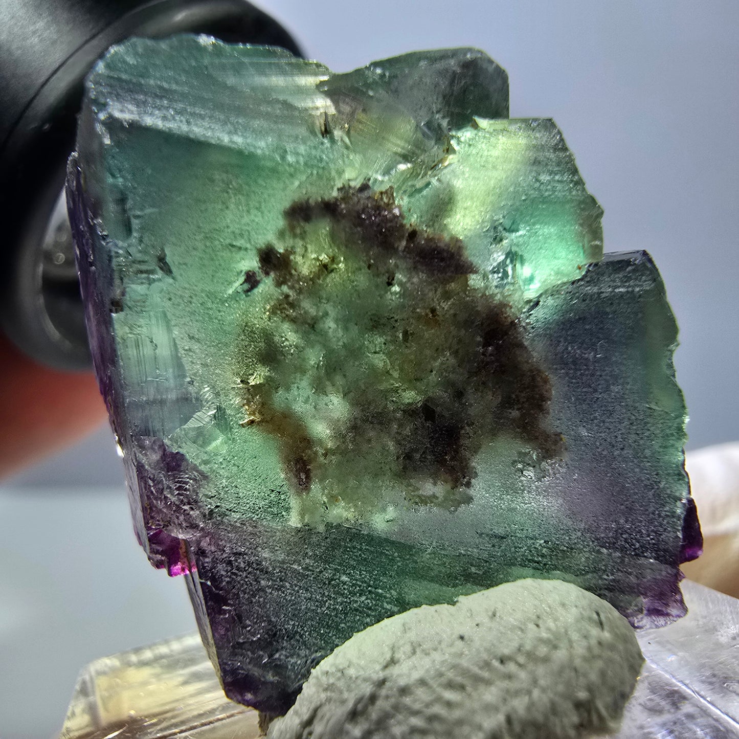 Spécimen de cube de fluorite fantôme, vert violet, Okorusu, Namibie, 26 x 21 x 15 mm