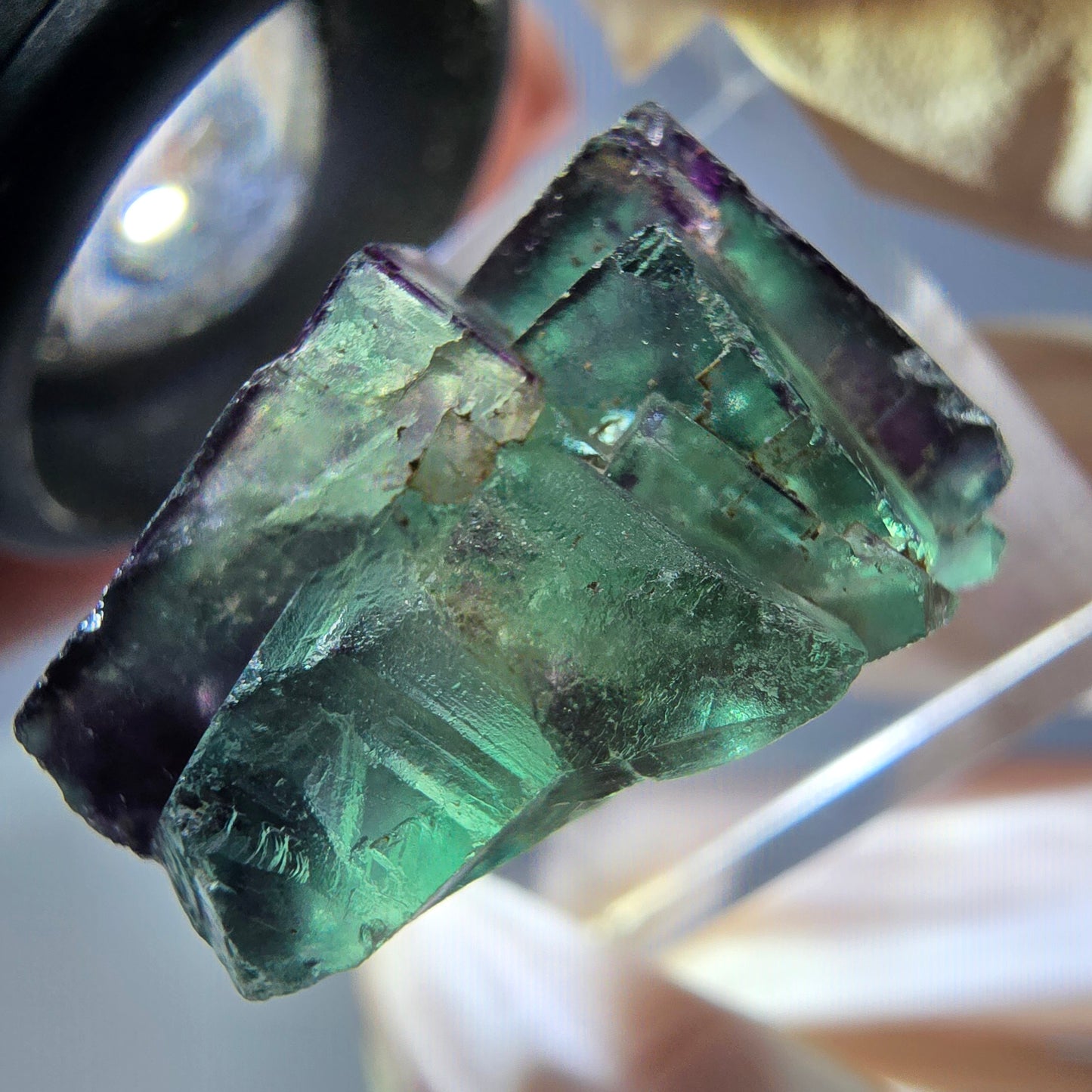 Spécimen de cube de fluorite fantôme, vert violet, Okorusu, Namibie, 26 x 21 x 15 mm