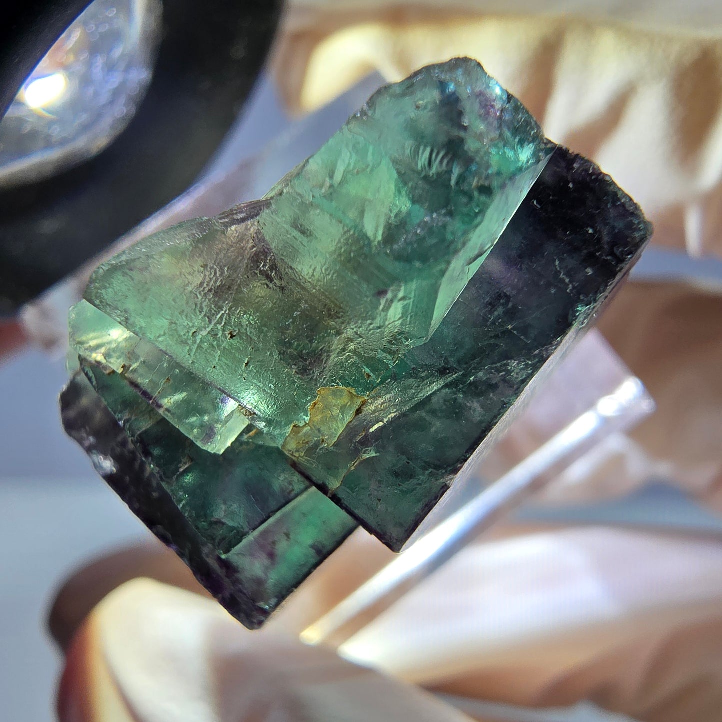 Spécimen de cube de fluorite fantôme, vert violet, Okorusu, Namibie, 26 x 21 x 15 mm