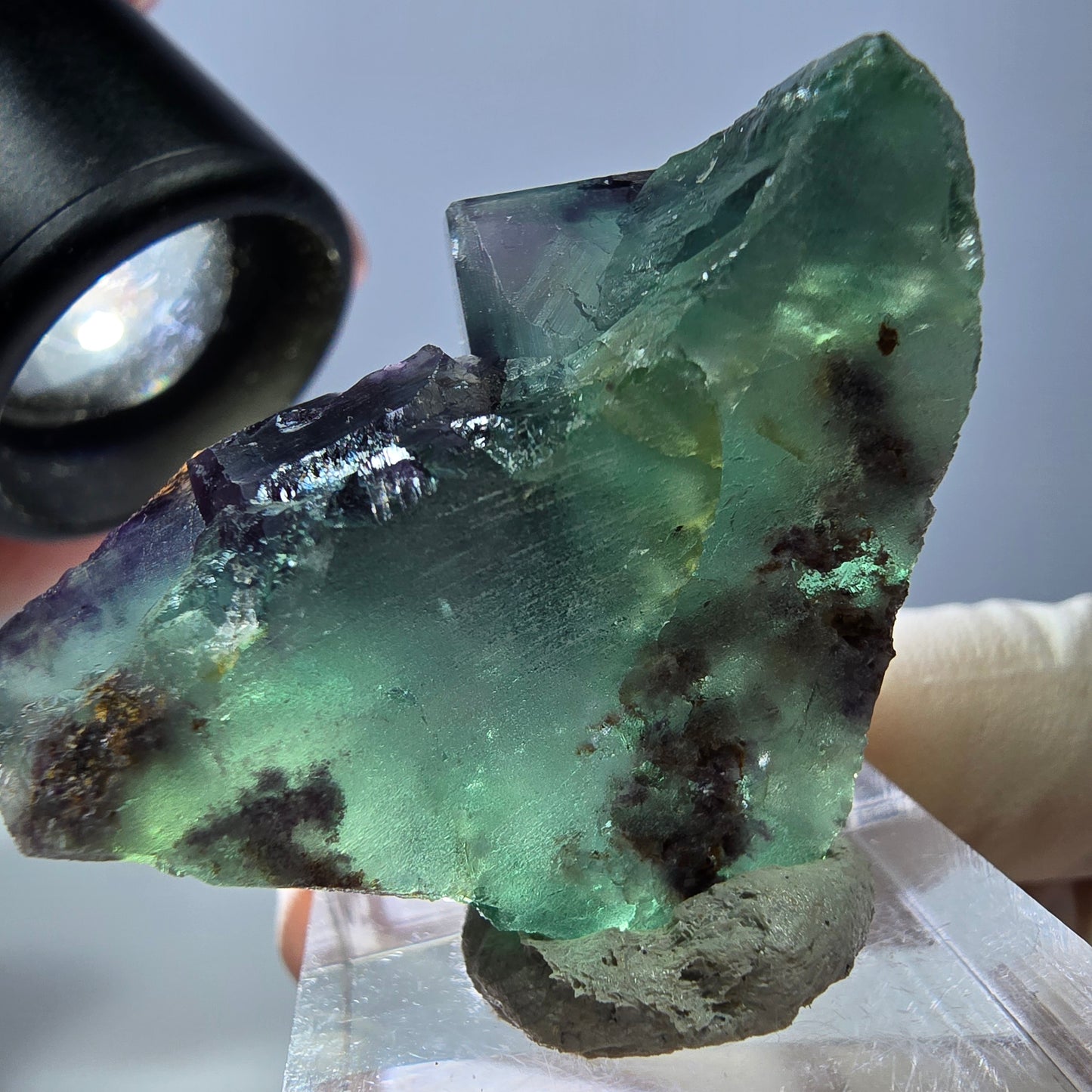 Phantom Fluorit Würfel Stufe, grün lila Okorusu, Namibia 34*32*20mm