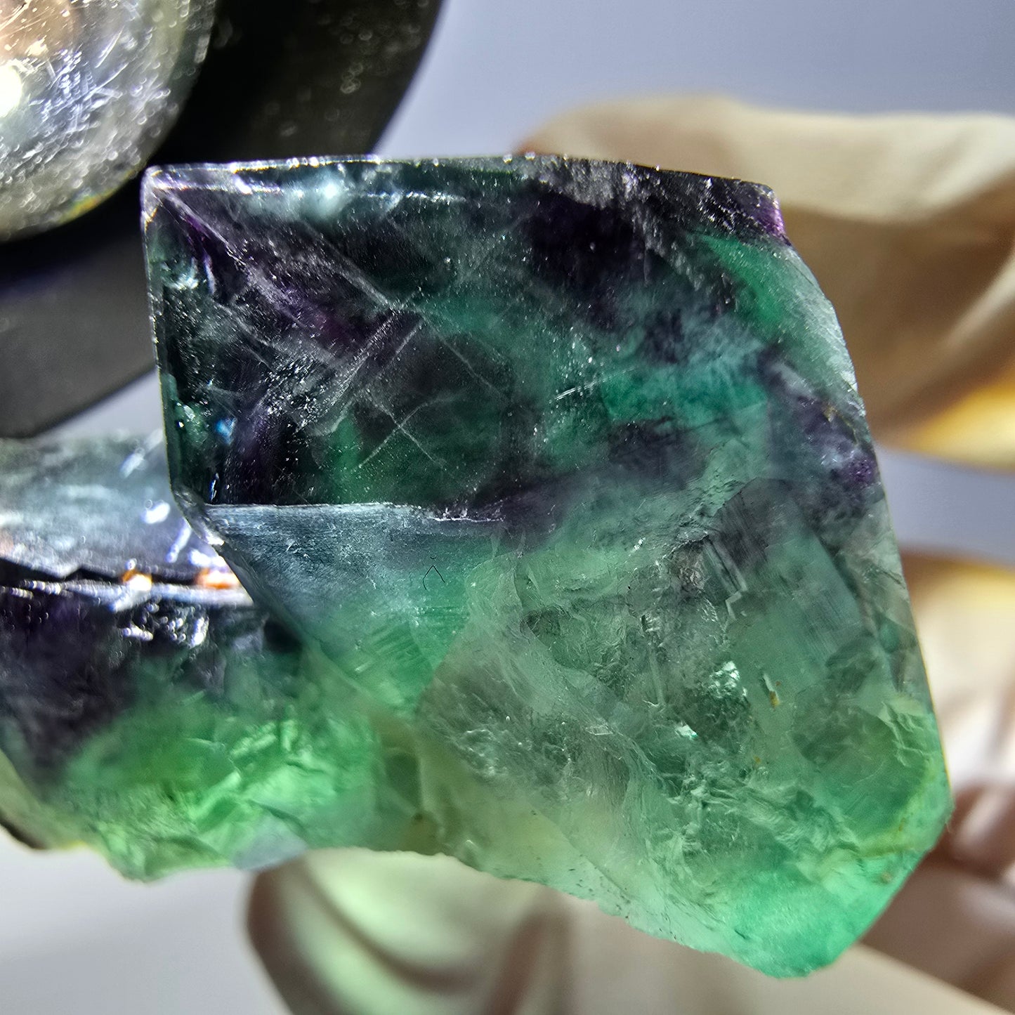Phantom Fluorit Würfel Stufe, grün lila Okorusu, Namibia 34*32*20mm