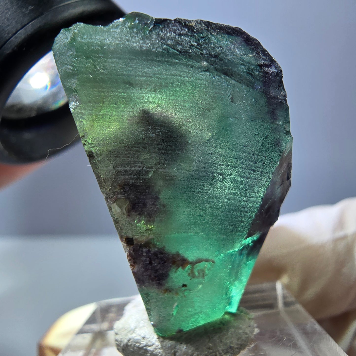 Phantom Fluorit Würfel Stufe, grün lila Okorusu, Namibia 34*32*20mm