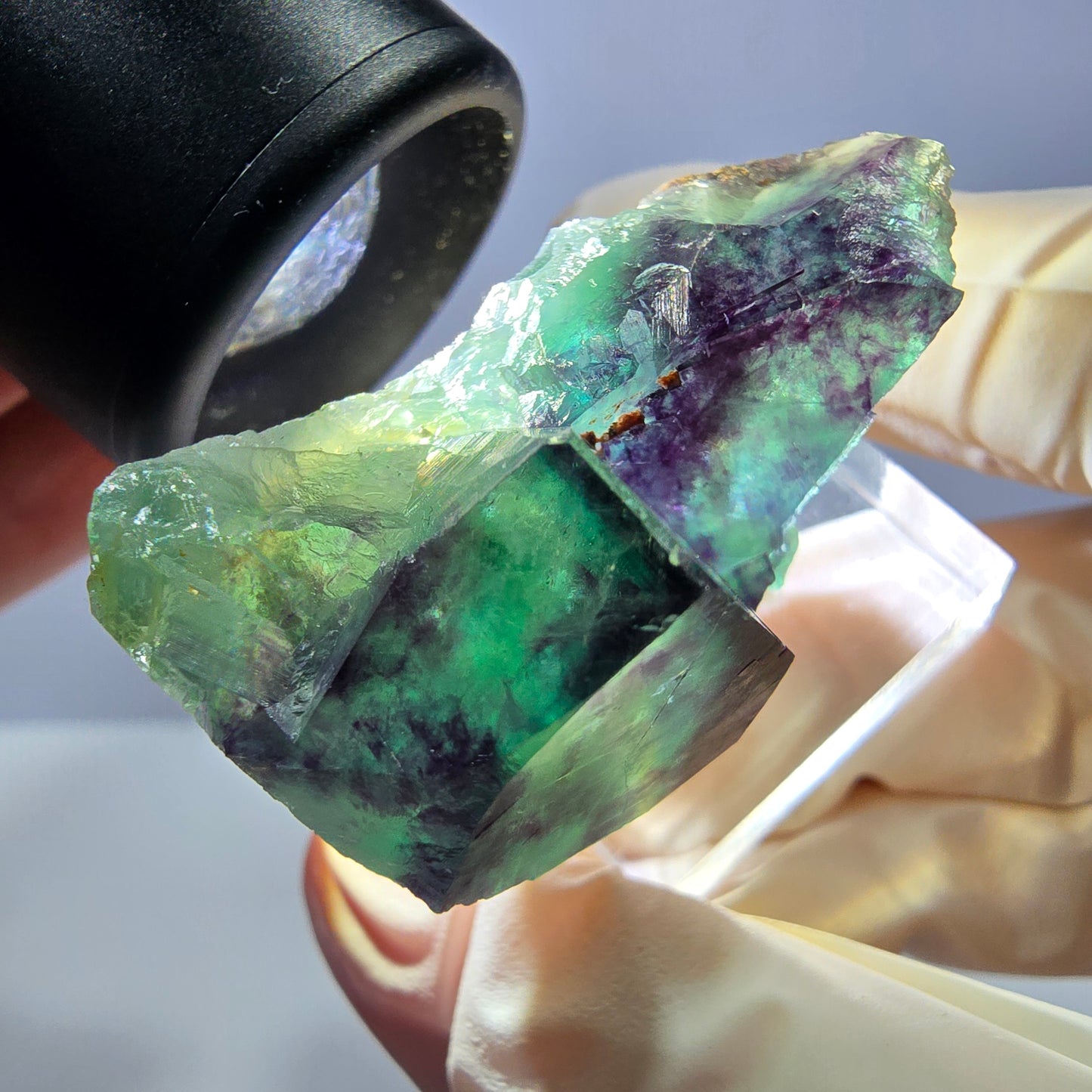 Phantom Fluorit Würfel Stufe, grün lila Okorusu, Namibia 34*32*20mm