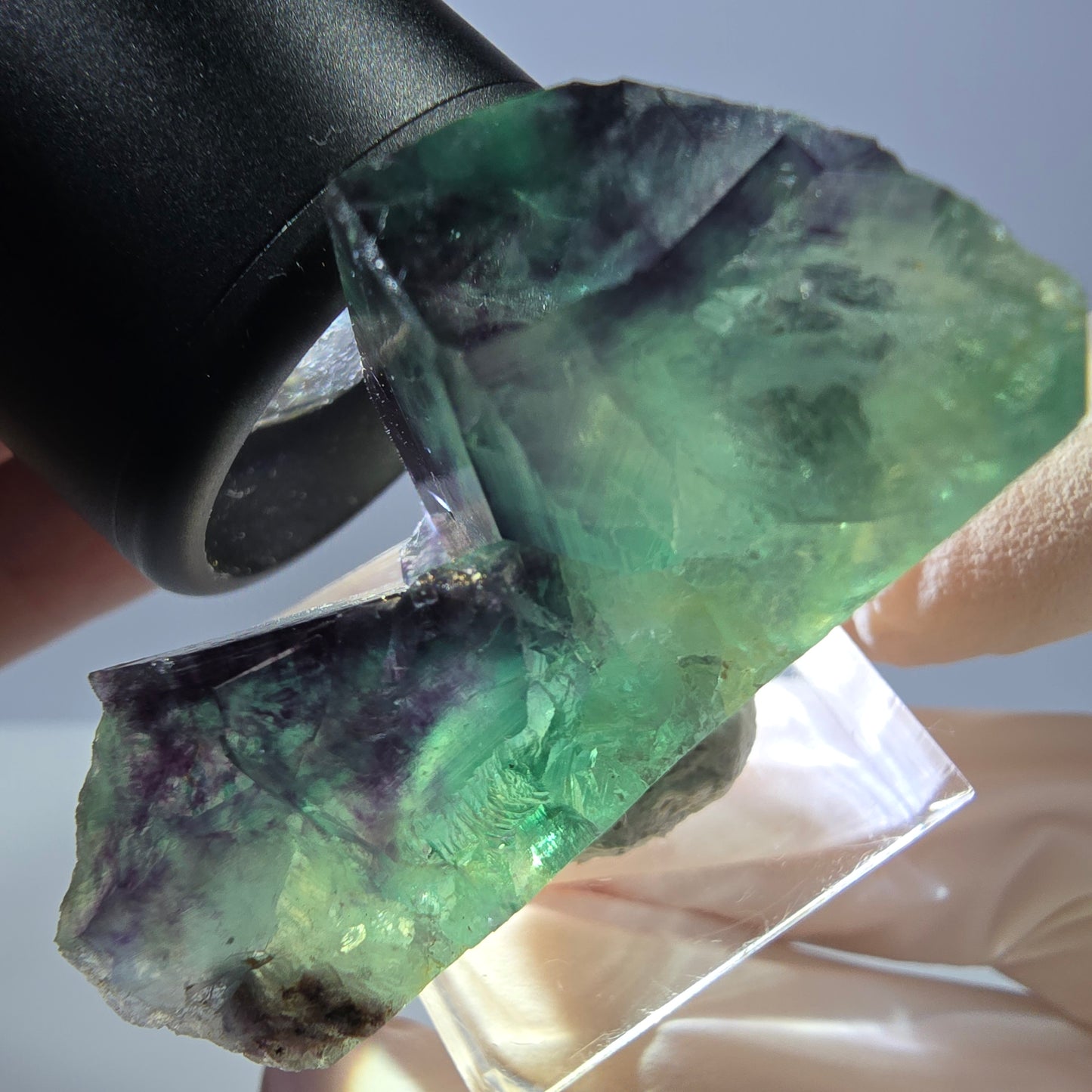 Phantom Fluorit Würfel Stufe, grün lila Okorusu, Namibia 34*32*20mm