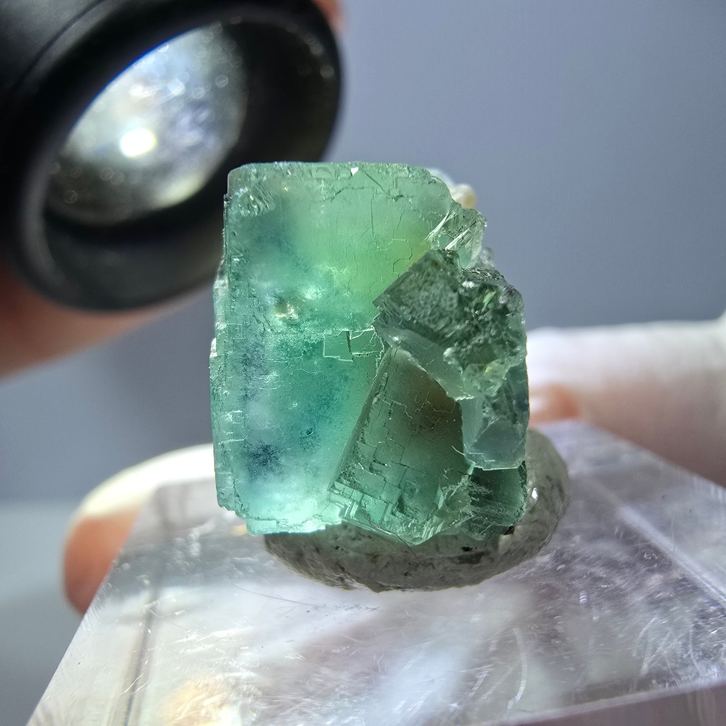 Phantom Fluorit Würfel Stufe, grün lila Okorusu, Namibia 23*14*12mm