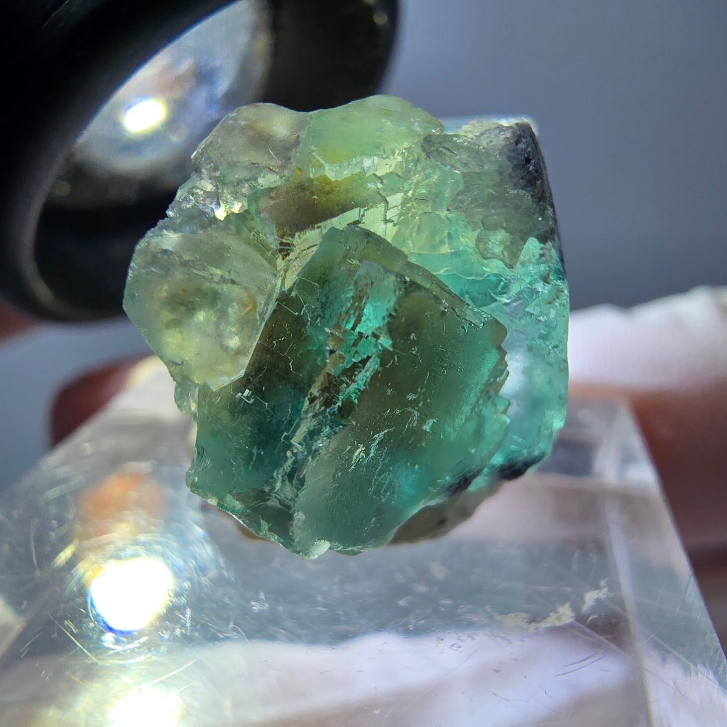 Phantom Fluorit Würfel Stufe, grün lila Okorusu, Namibia 23*14*12mm