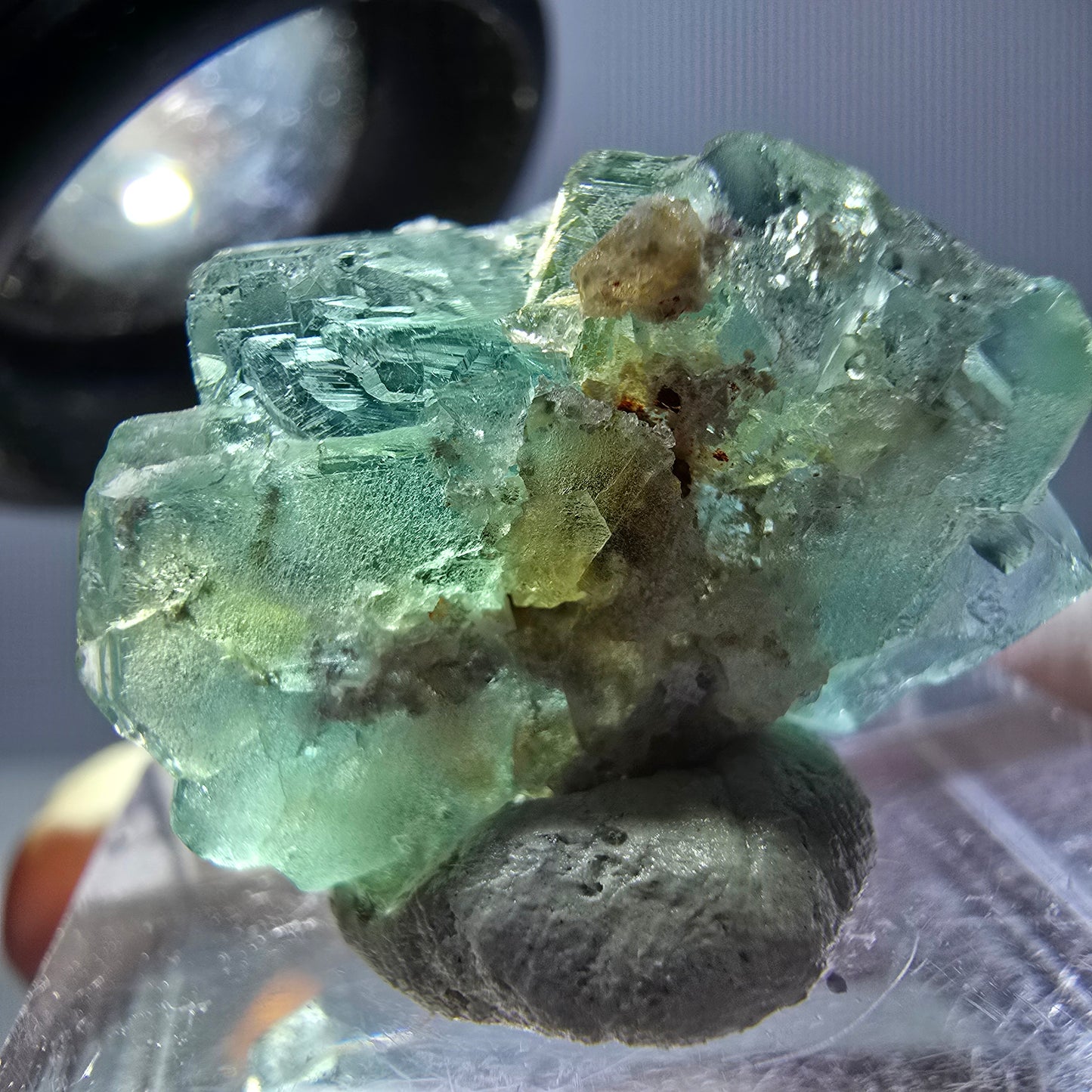 Phantom Fluorit Würfel Stufe, grün lila Okorusu, Namibia 23*14*12mm