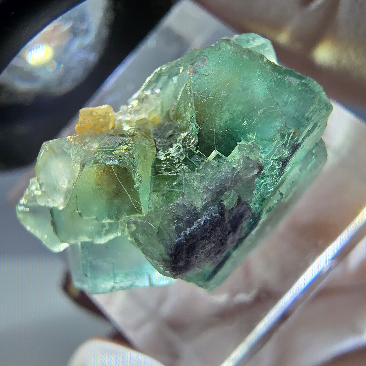 Phantom Fluorit Würfel Stufe, grün lila Okorusu, Namibia 23*14*12mm