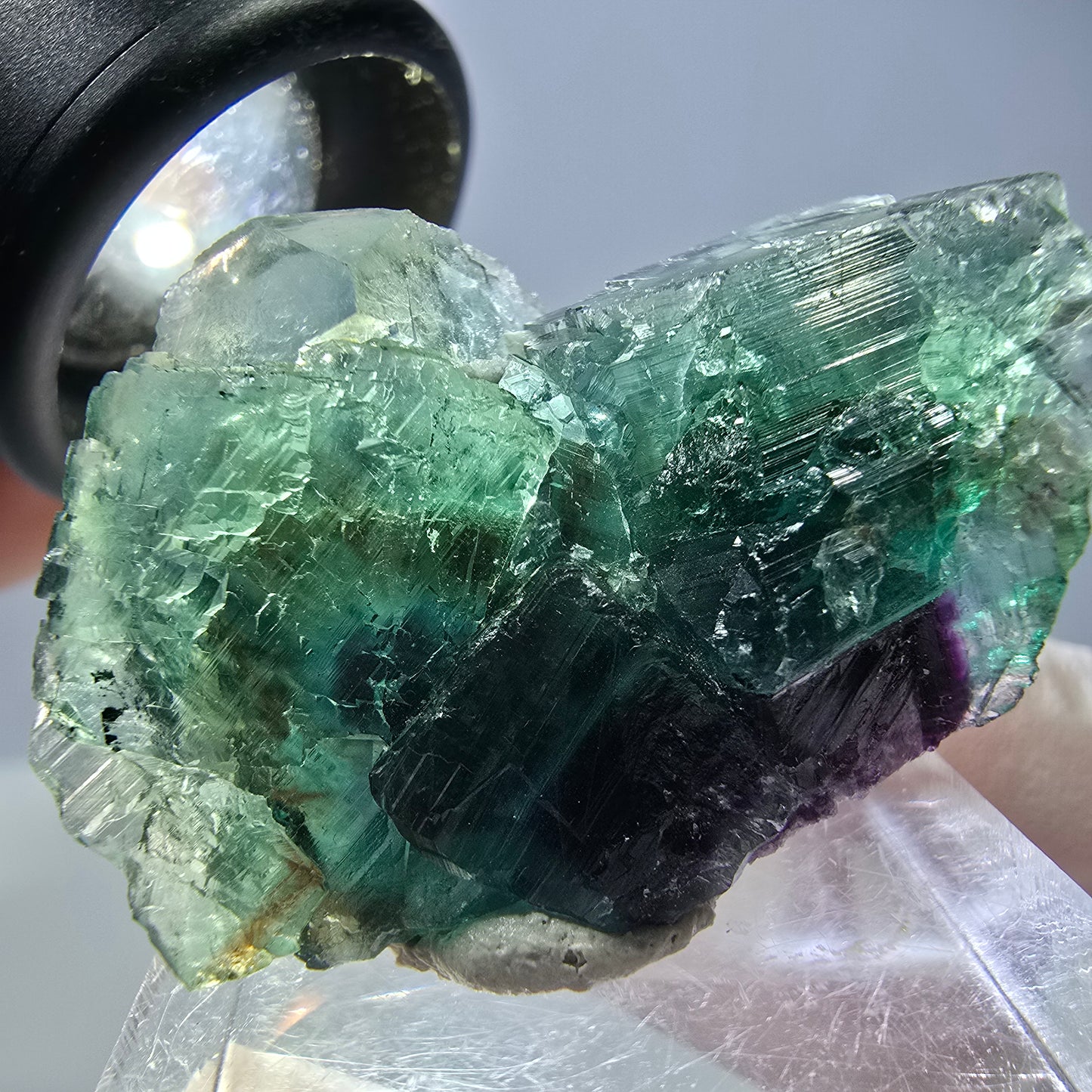 Spécimen de cube de fluorite fantôme, vert violet, Okorusu, Namibie, 36 x 25 x 15 mm