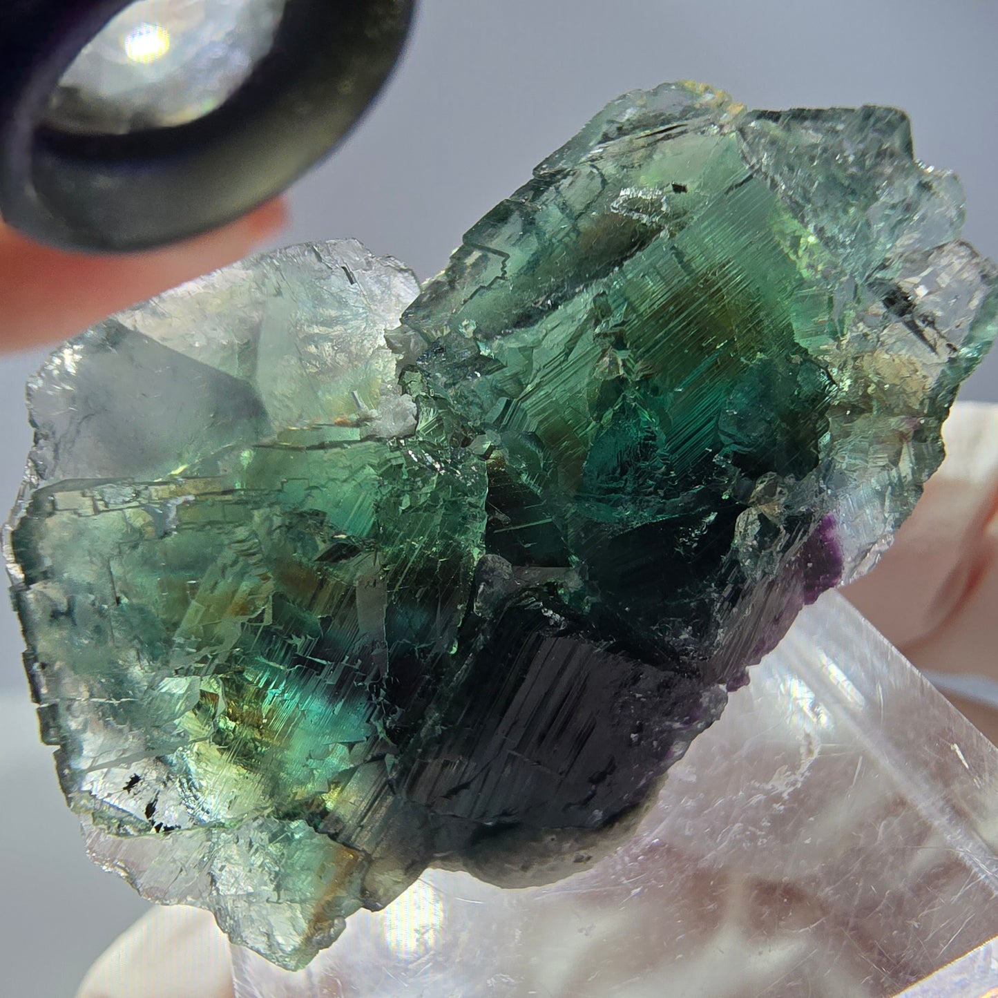 Spécimen de cube de fluorite fantôme, vert violet, Okorusu, Namibie, 36 x 25 x 15 mm