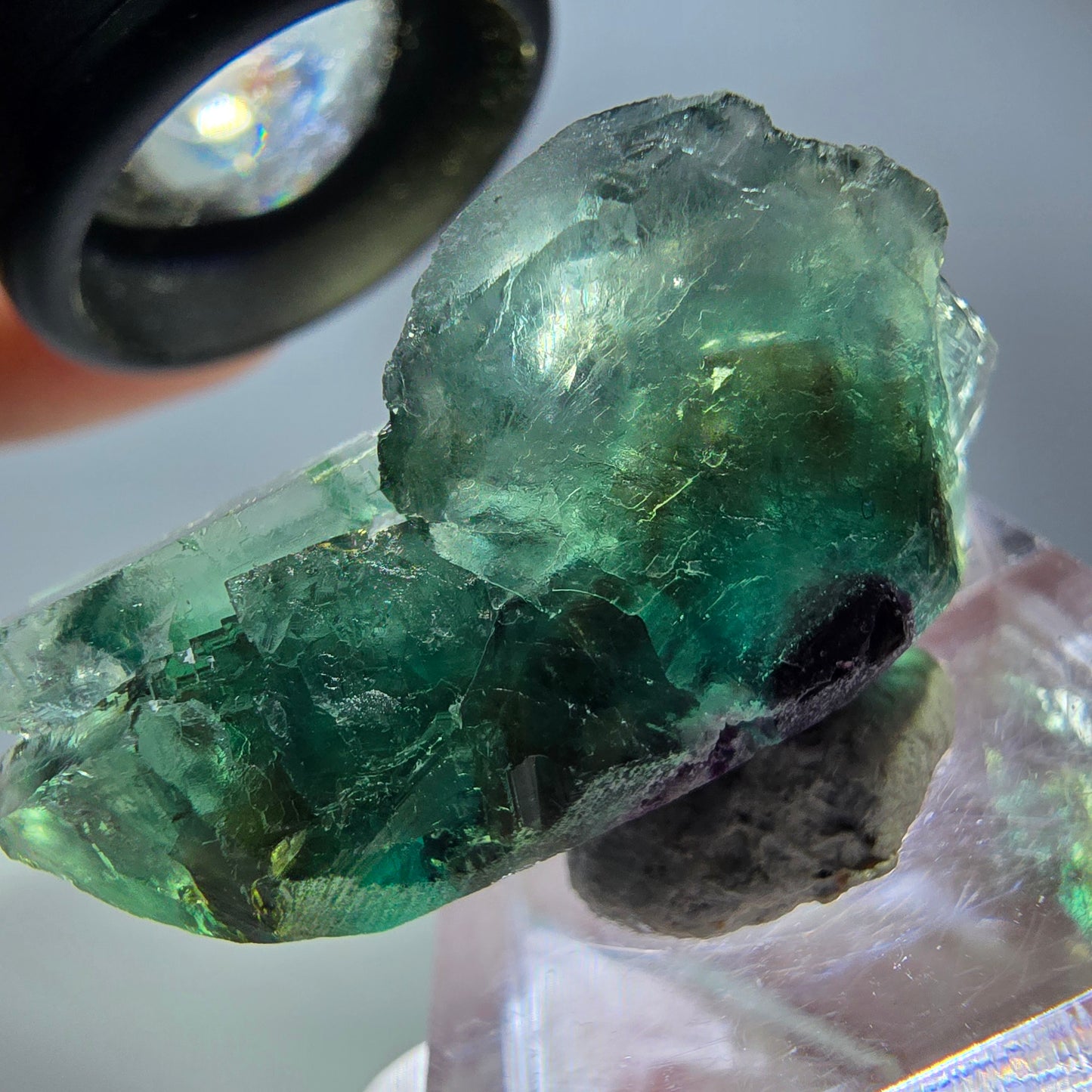 Spécimen de cube de fluorite fantôme, vert violet, Okorusu, Namibie, 36 x 25 x 15 mm