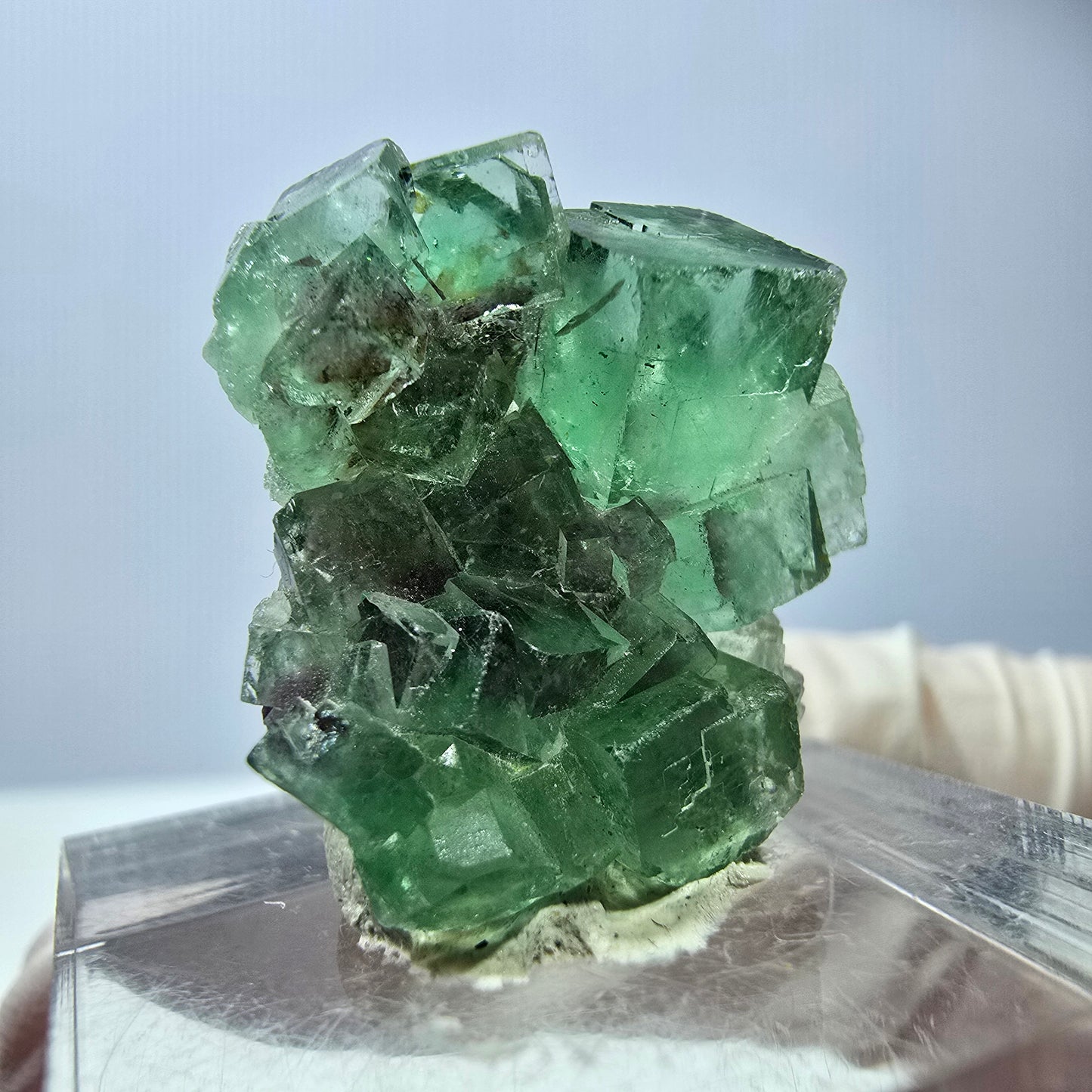 Spécimen de cube de fluorite fantôme, vert violet, Okorusu, Namibie, 25 x 24 x 15 mm