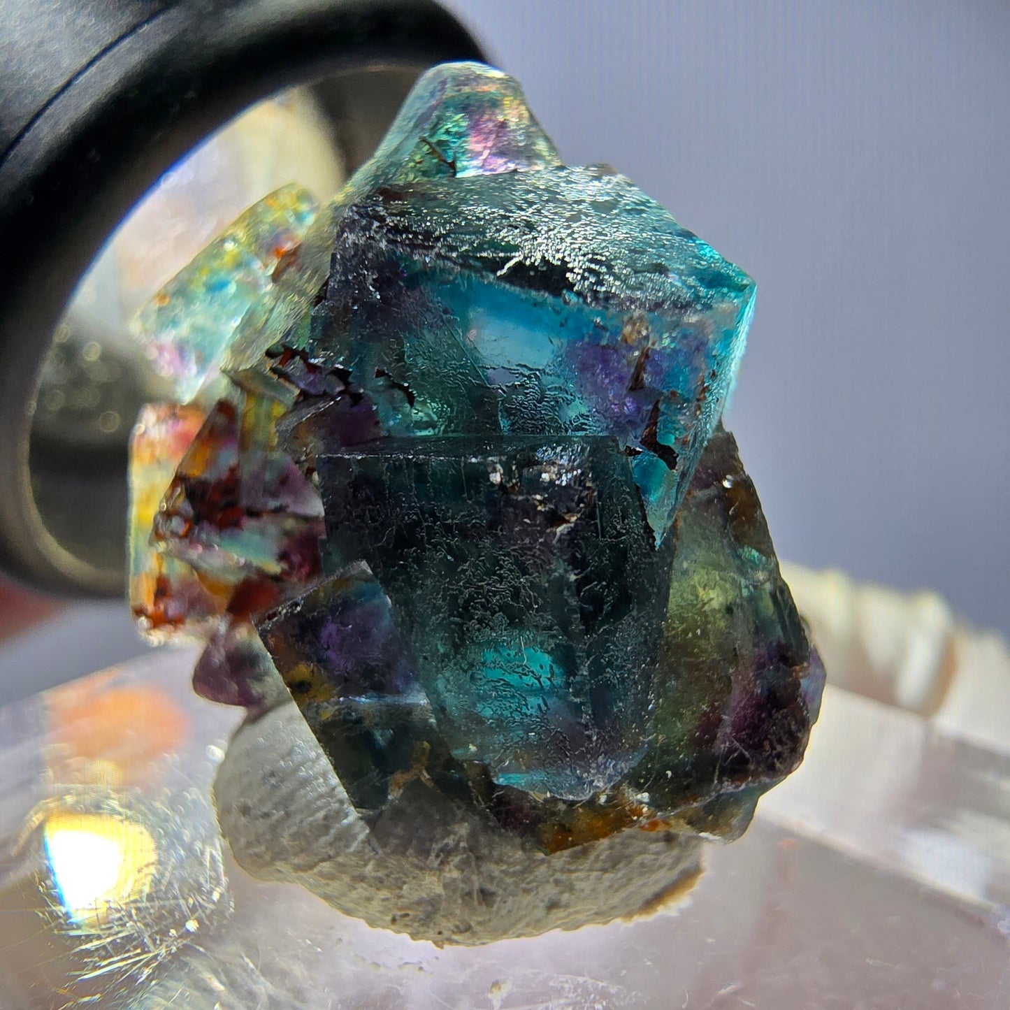 Phantom Fluorit Würfel Stufe, grün lila Okorusu, Namibia 20*19*15mm