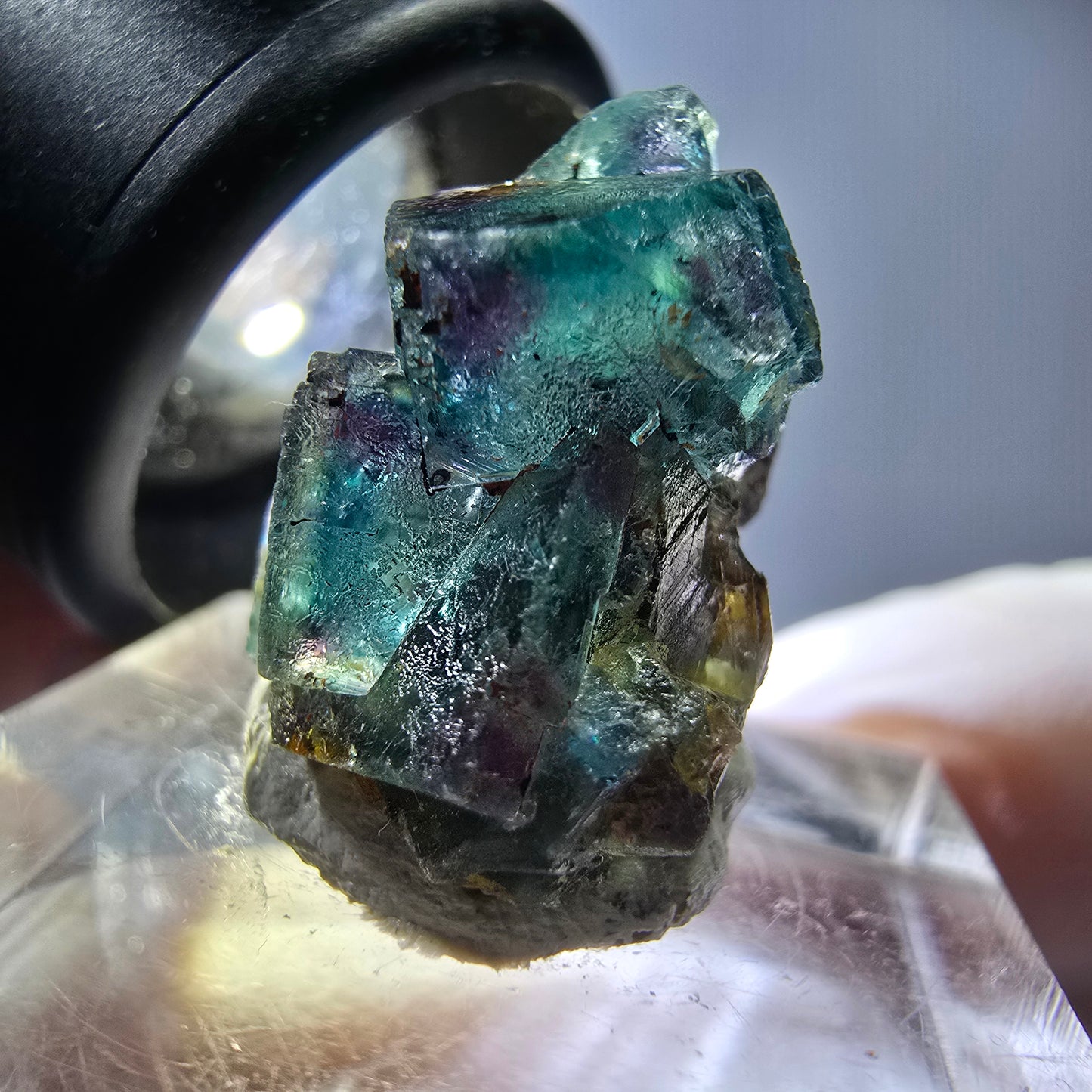 Phantom Fluorit Würfel Stufe, grün lila Okorusu, Namibia 20*19*15mm