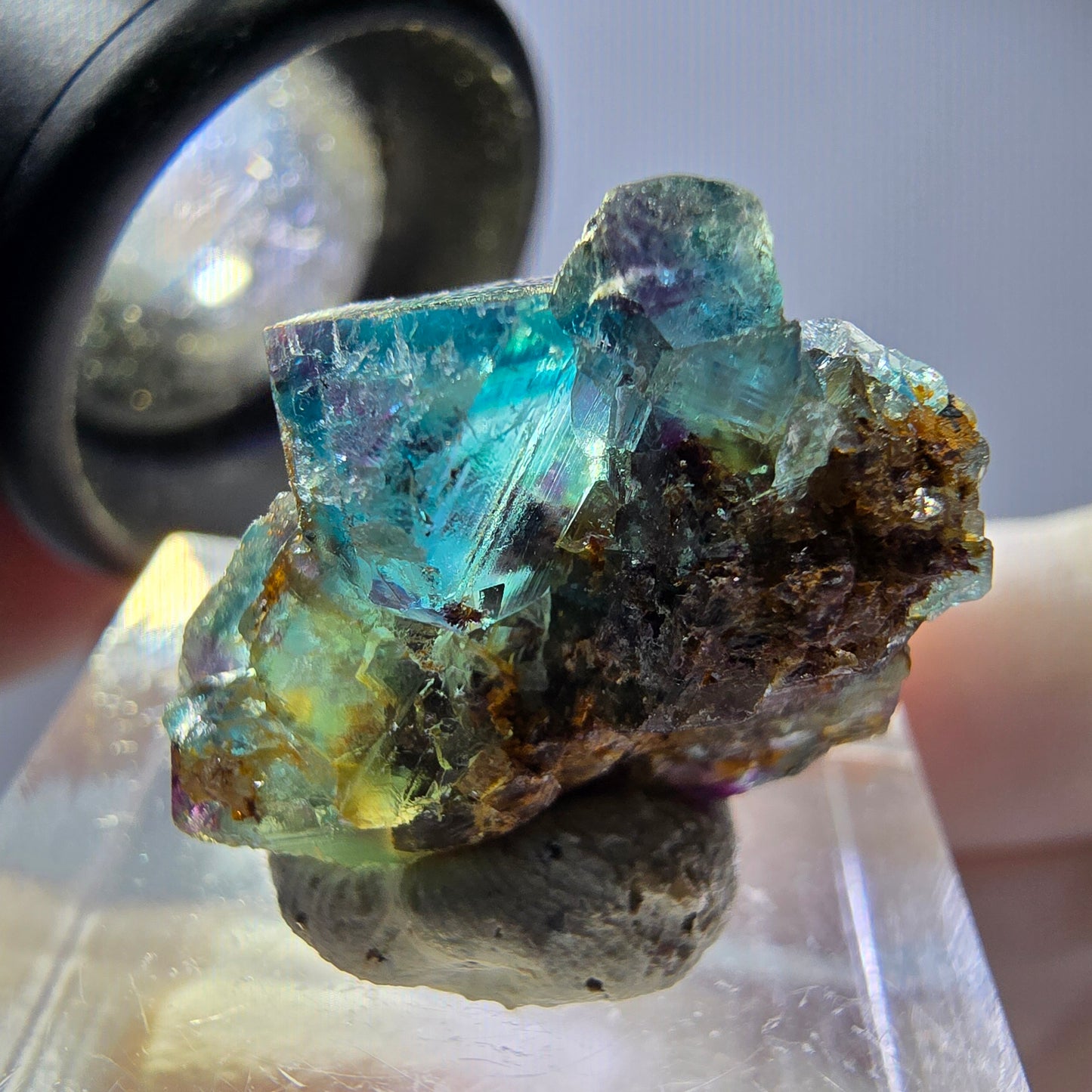 Phantom Fluorit Würfel Stufe, grün lila Okorusu, Namibia 20*19*15mm