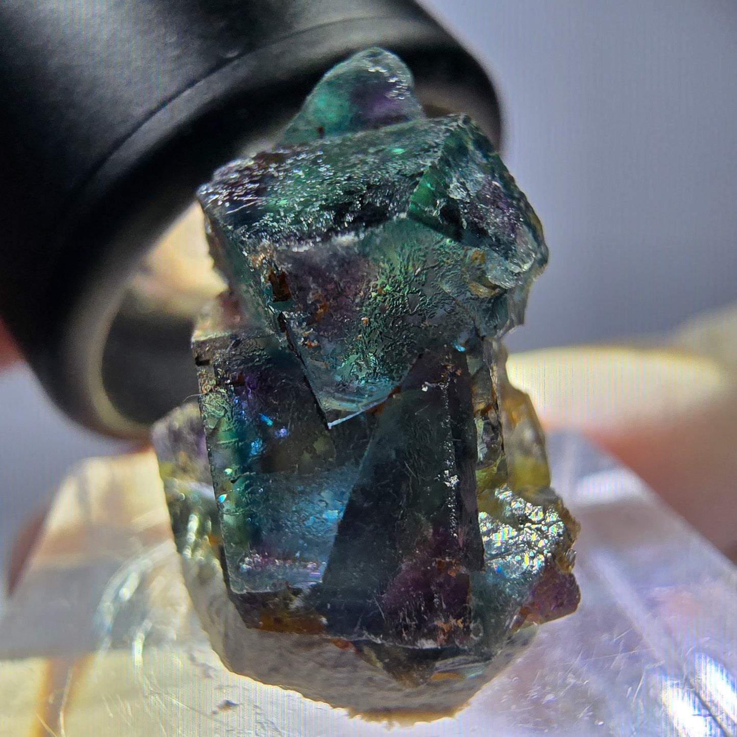 Phantom Fluorit Würfel Stufe, grün lila Okorusu, Namibia 20*19*15mm