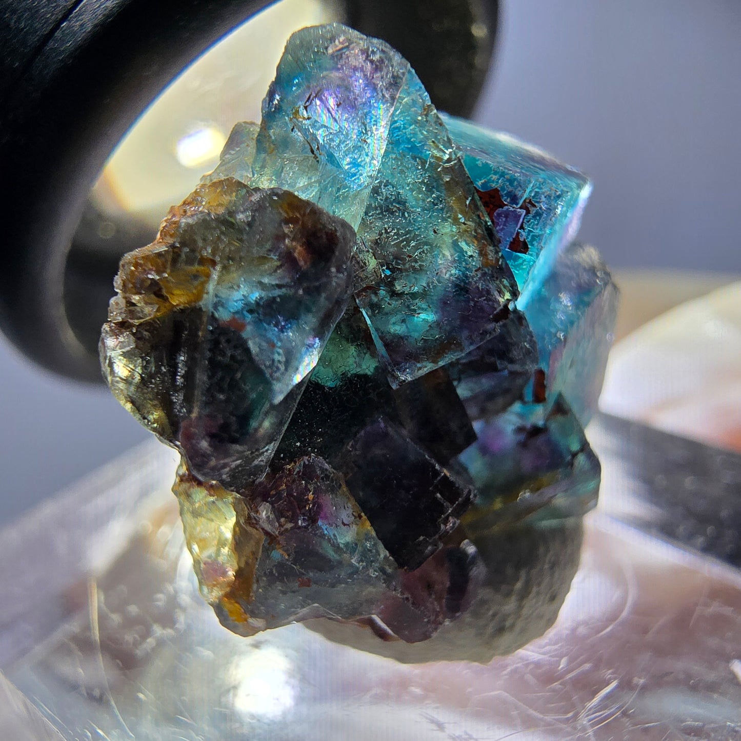Phantom Fluorit Würfel Stufe, grün lila Okorusu, Namibia 20*19*15mm