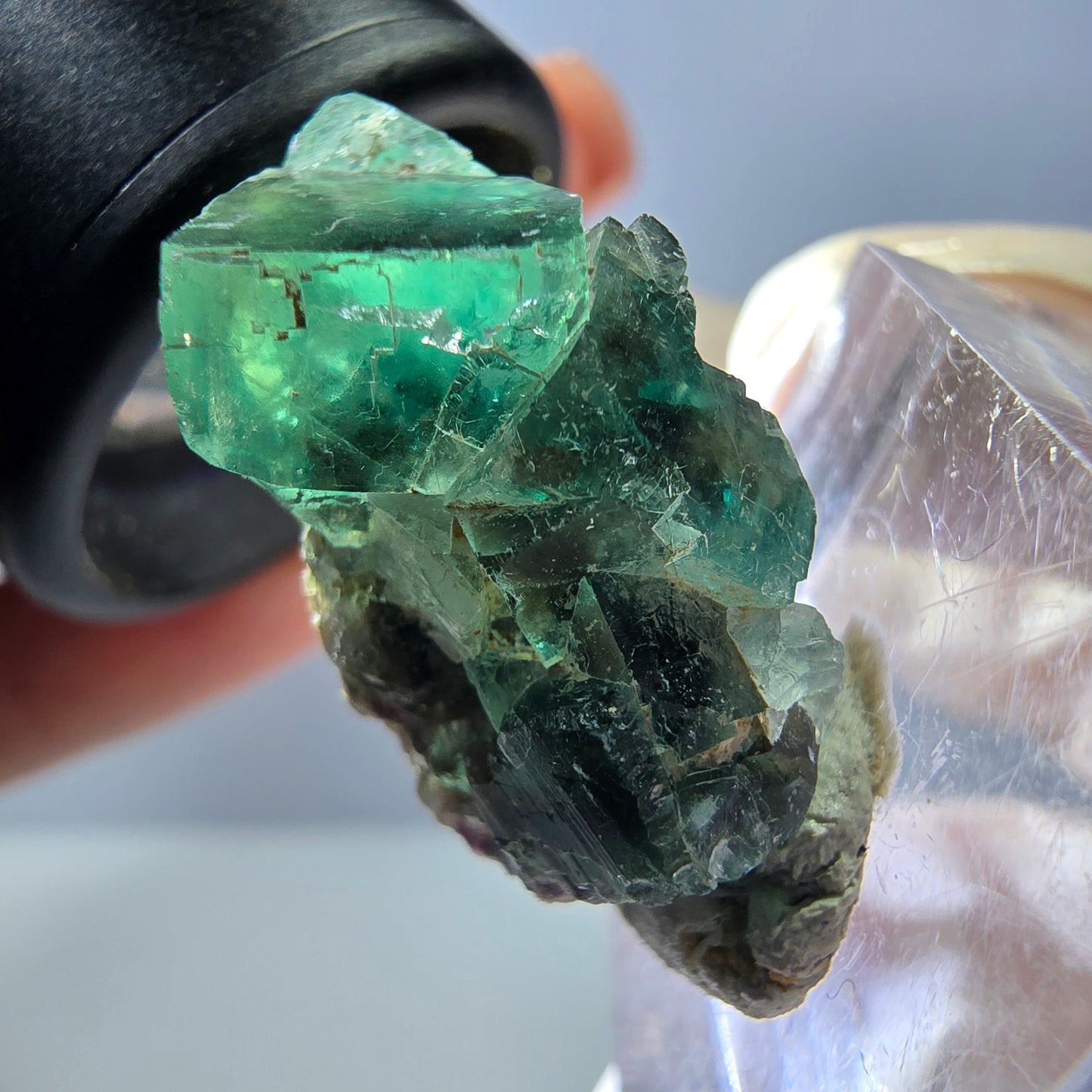 Seltene Phantom Fluorit Würfel Stufe, grün Okorusu, Namibia 25*14*12mm